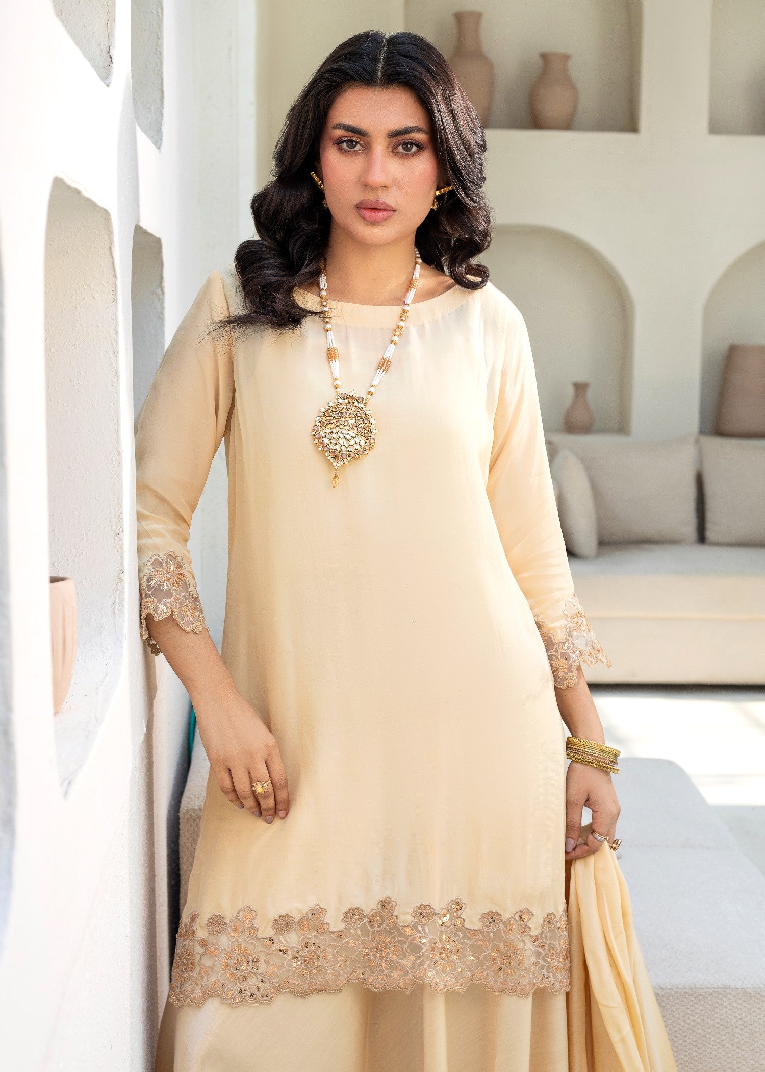 silk Lehenga in Cream