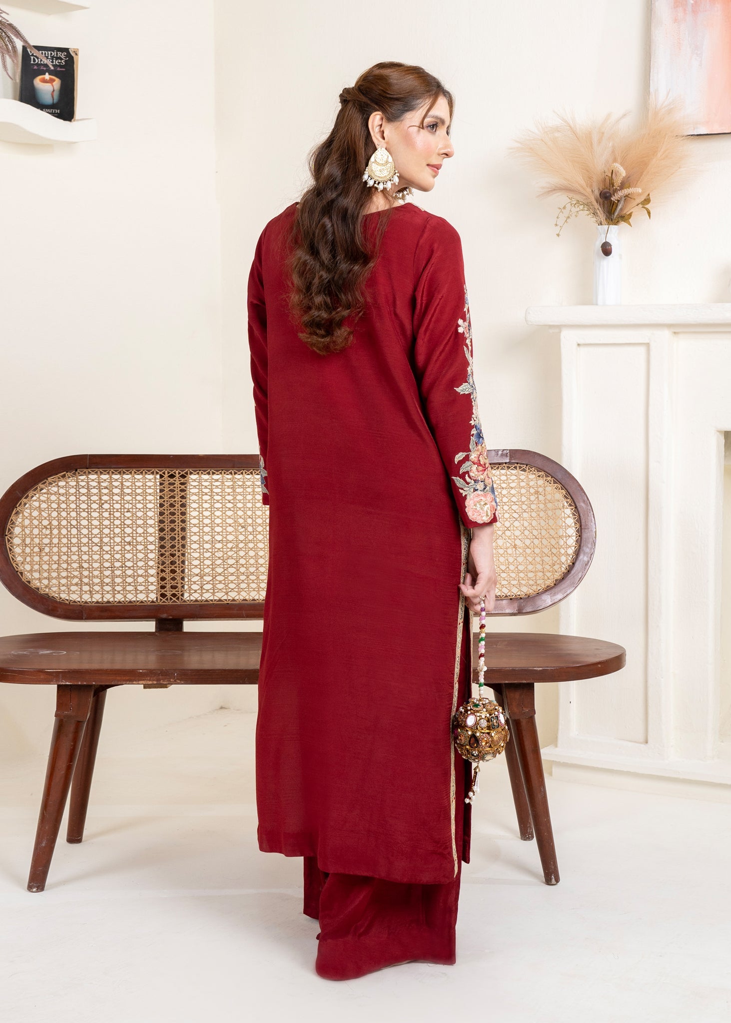 thai silk Kurta Set in Maroon