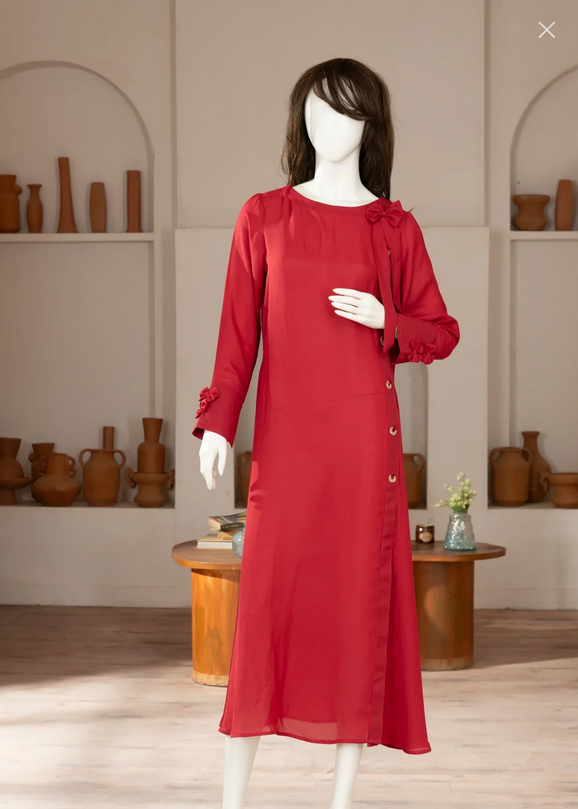 georgette Dress in Rose red