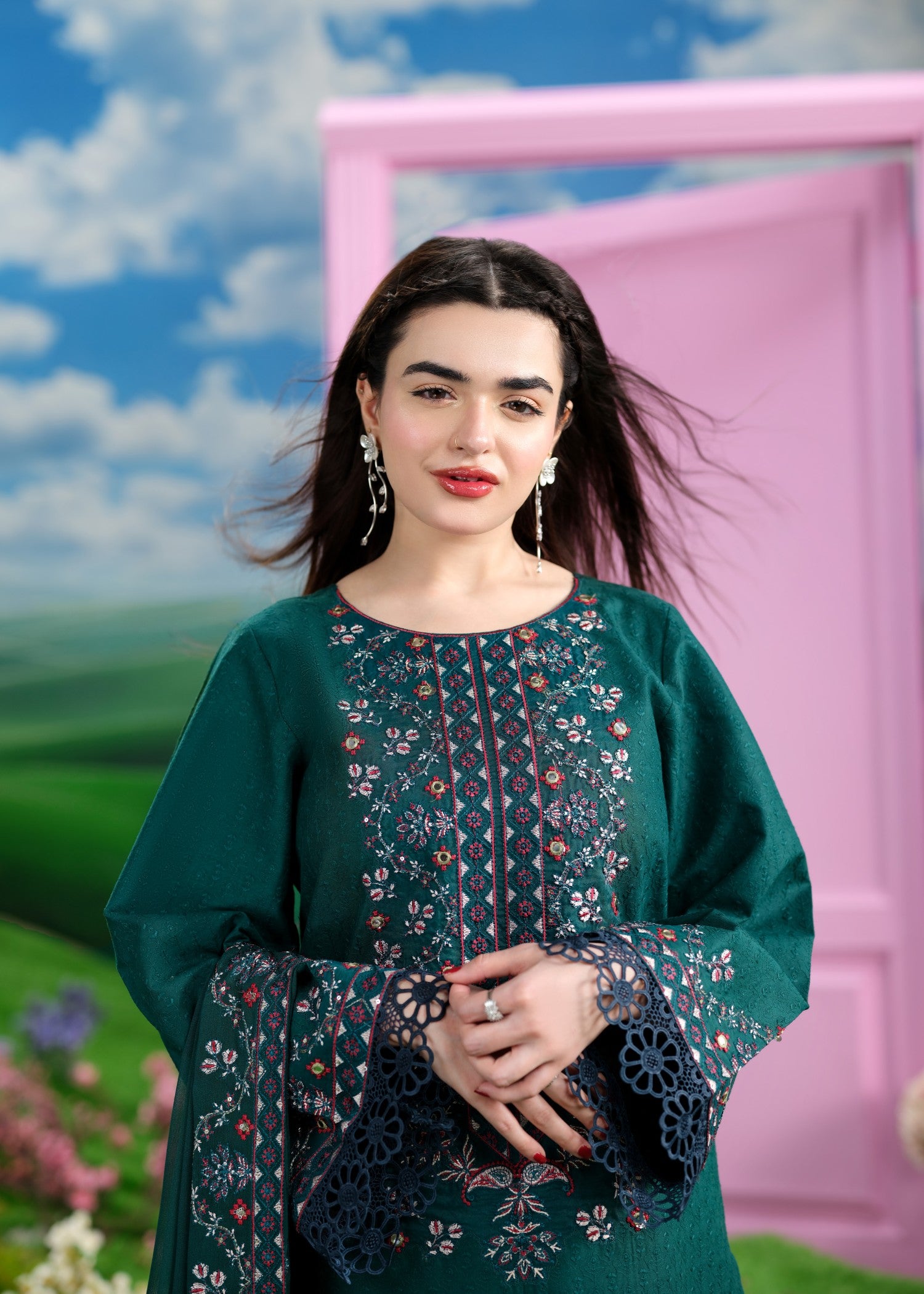 chikankari cotton Kurta Set in Teal