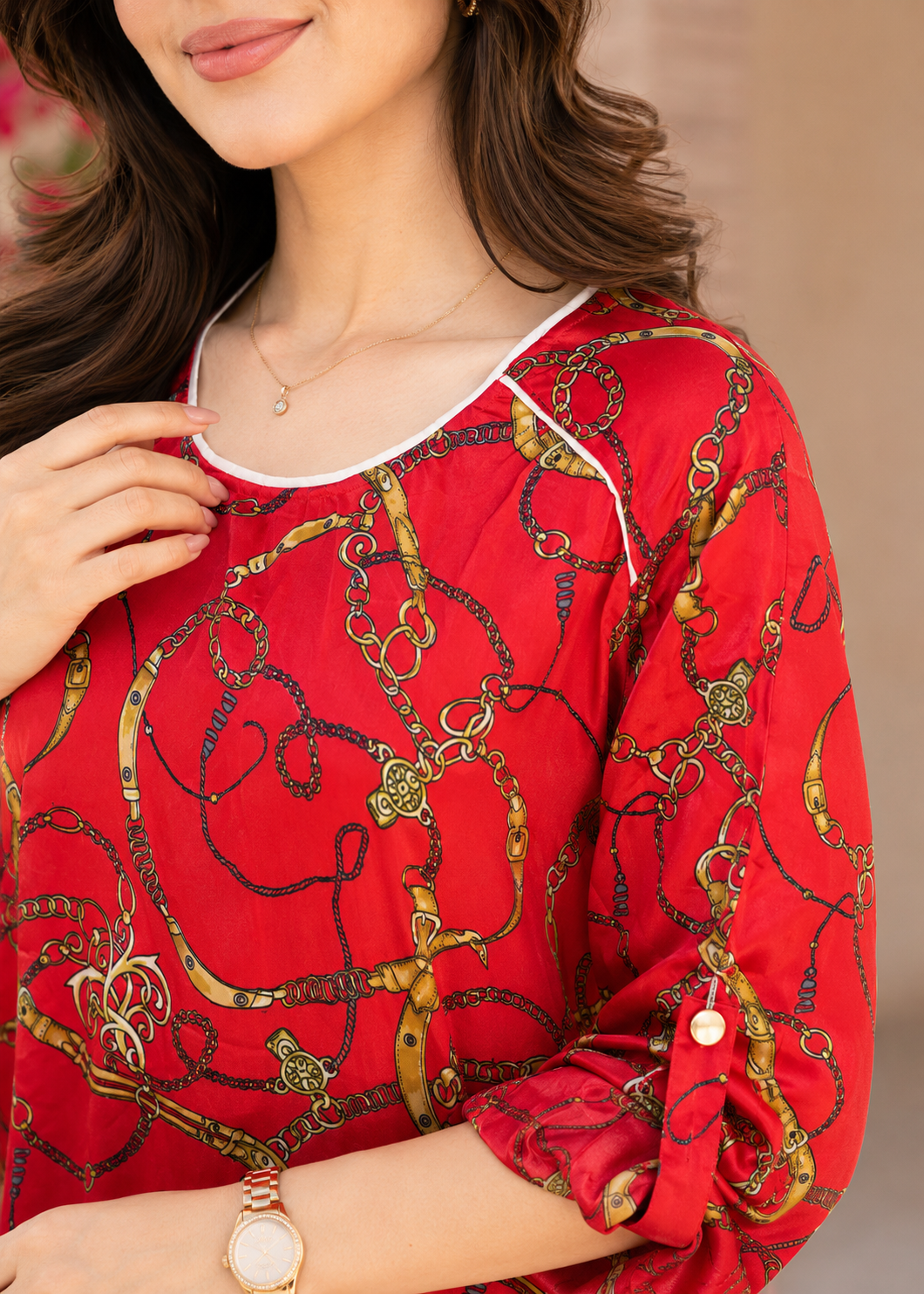 poly silk Tunic in Red