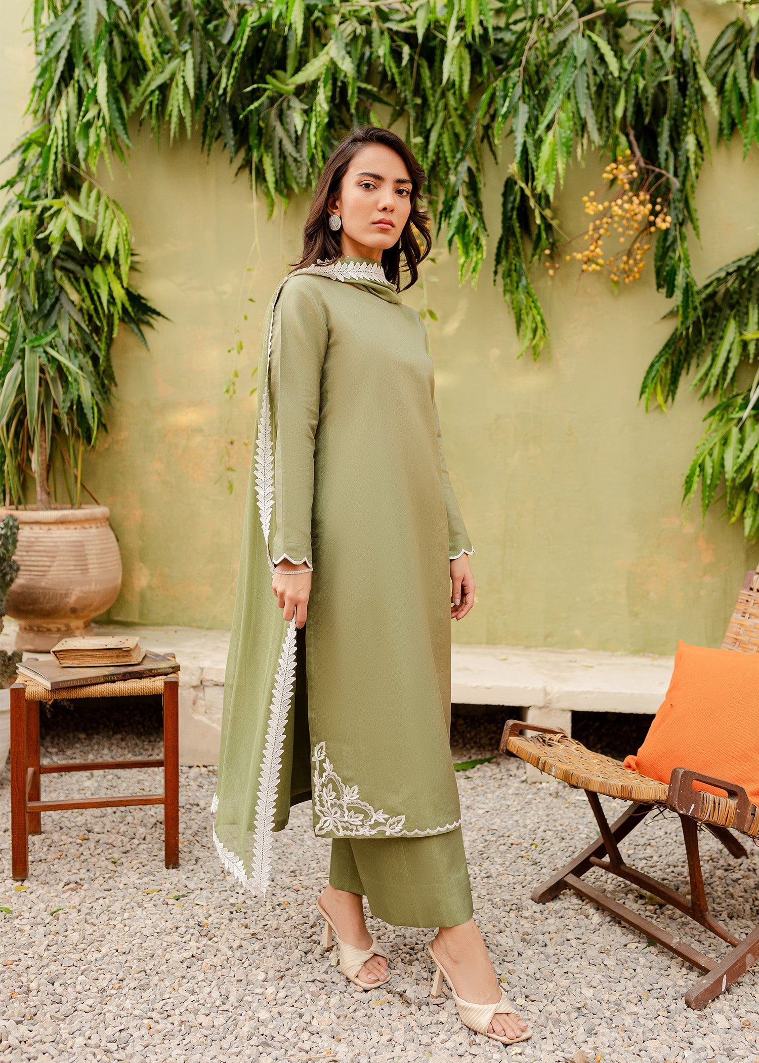 kattan silk Kurta Set in Sage green