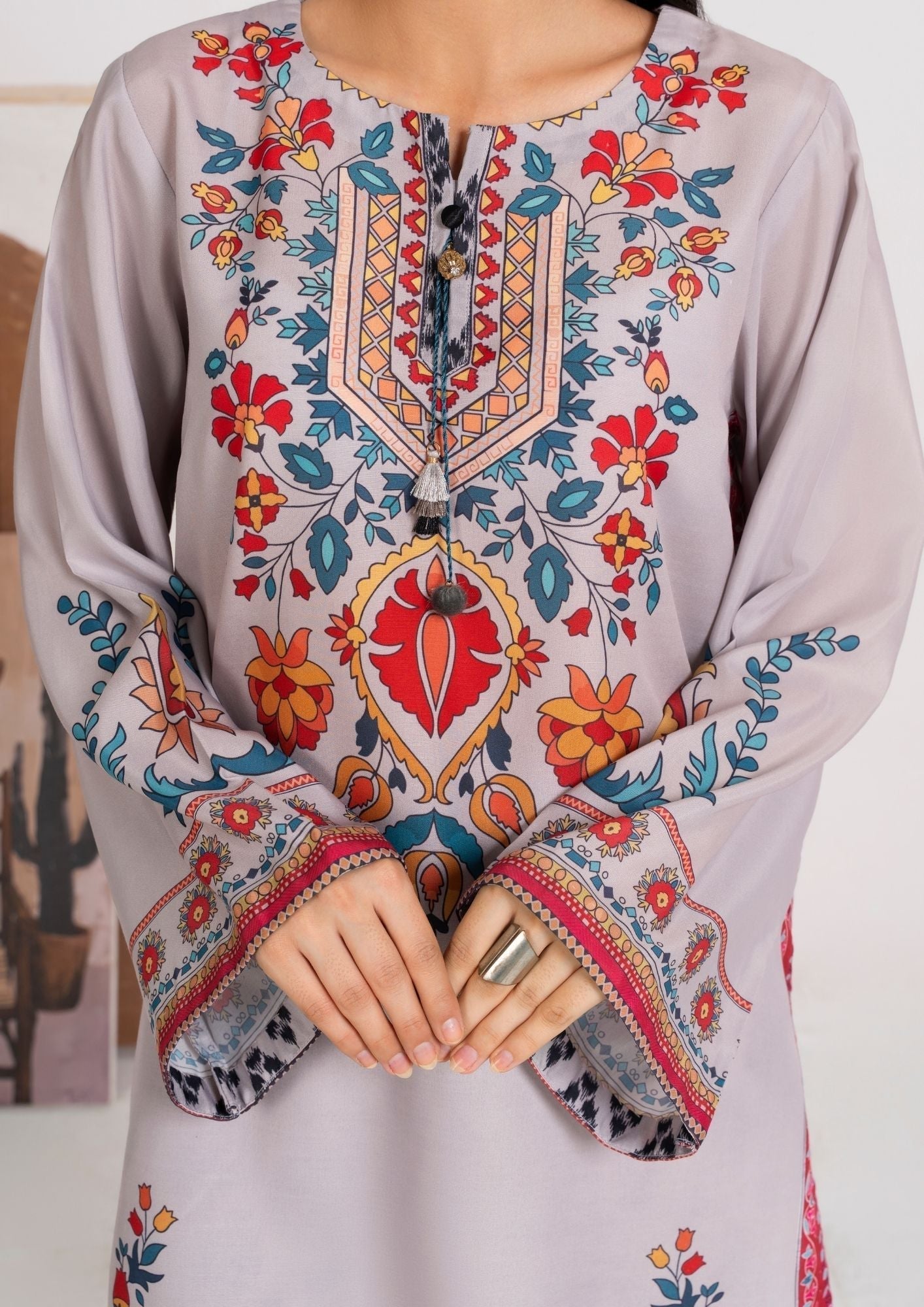 swiss cotton Kurta Set in Grey