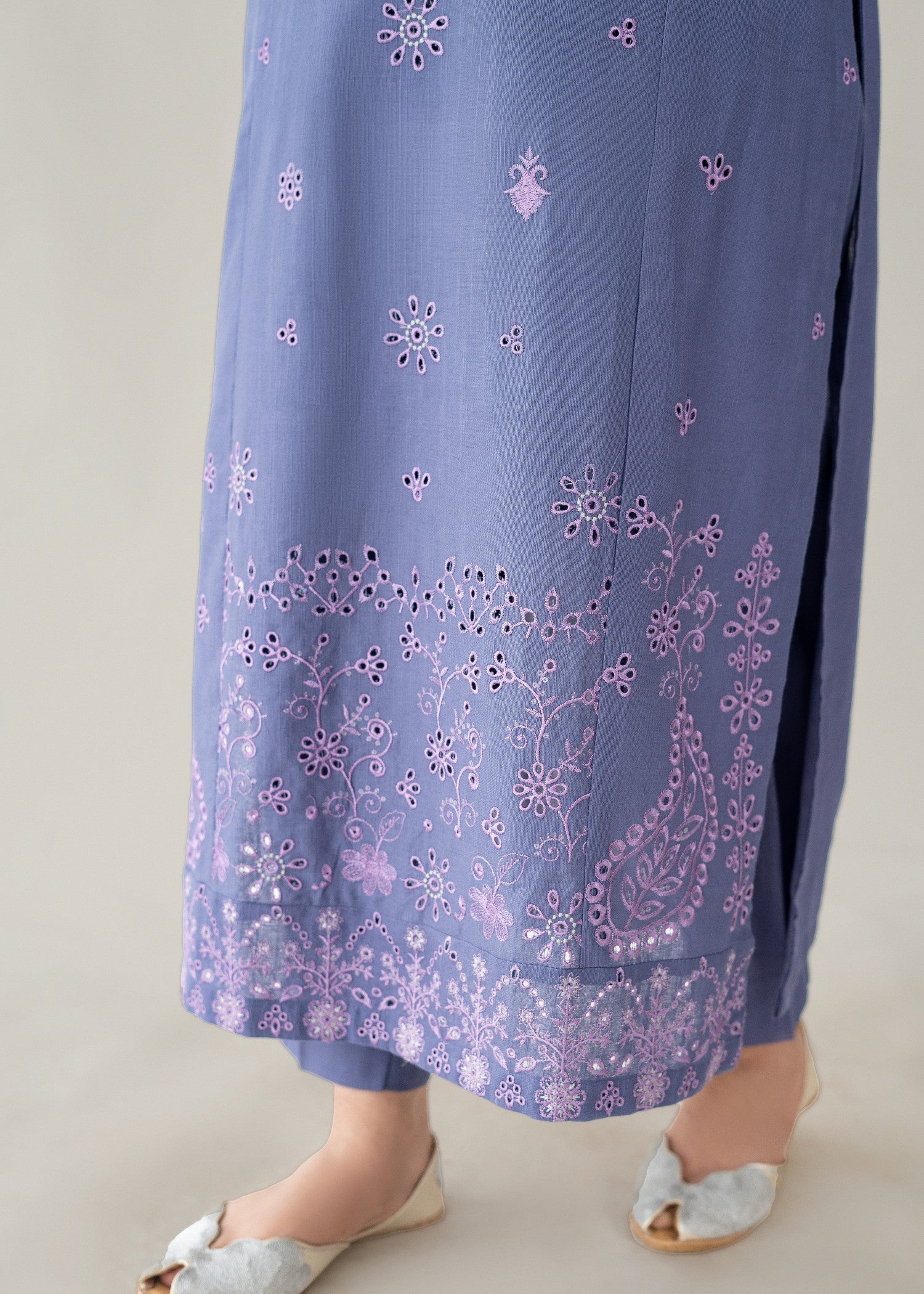 slub khaddar Kurta Set in Royal purple