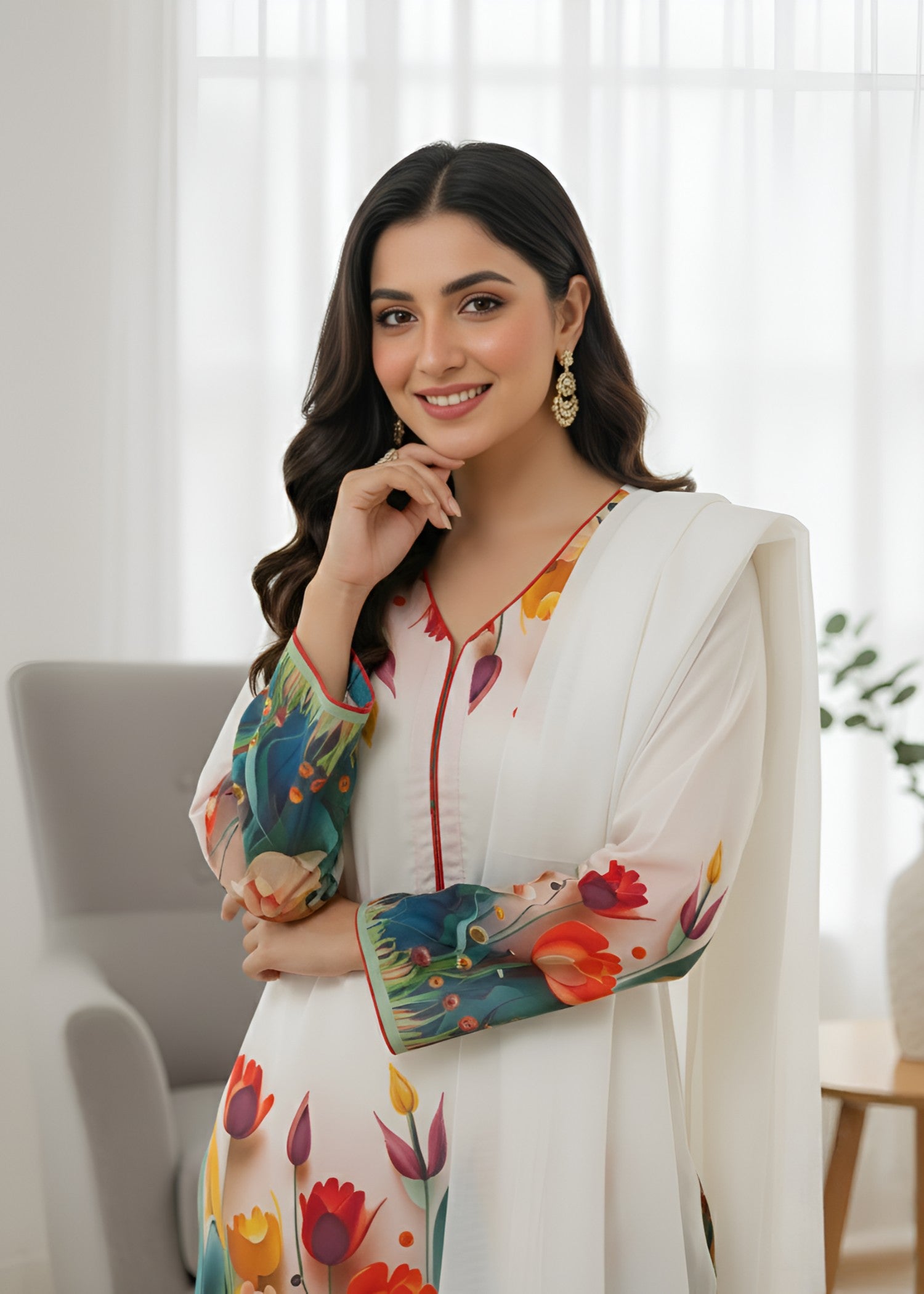 crepe Kurta Set in Off-white