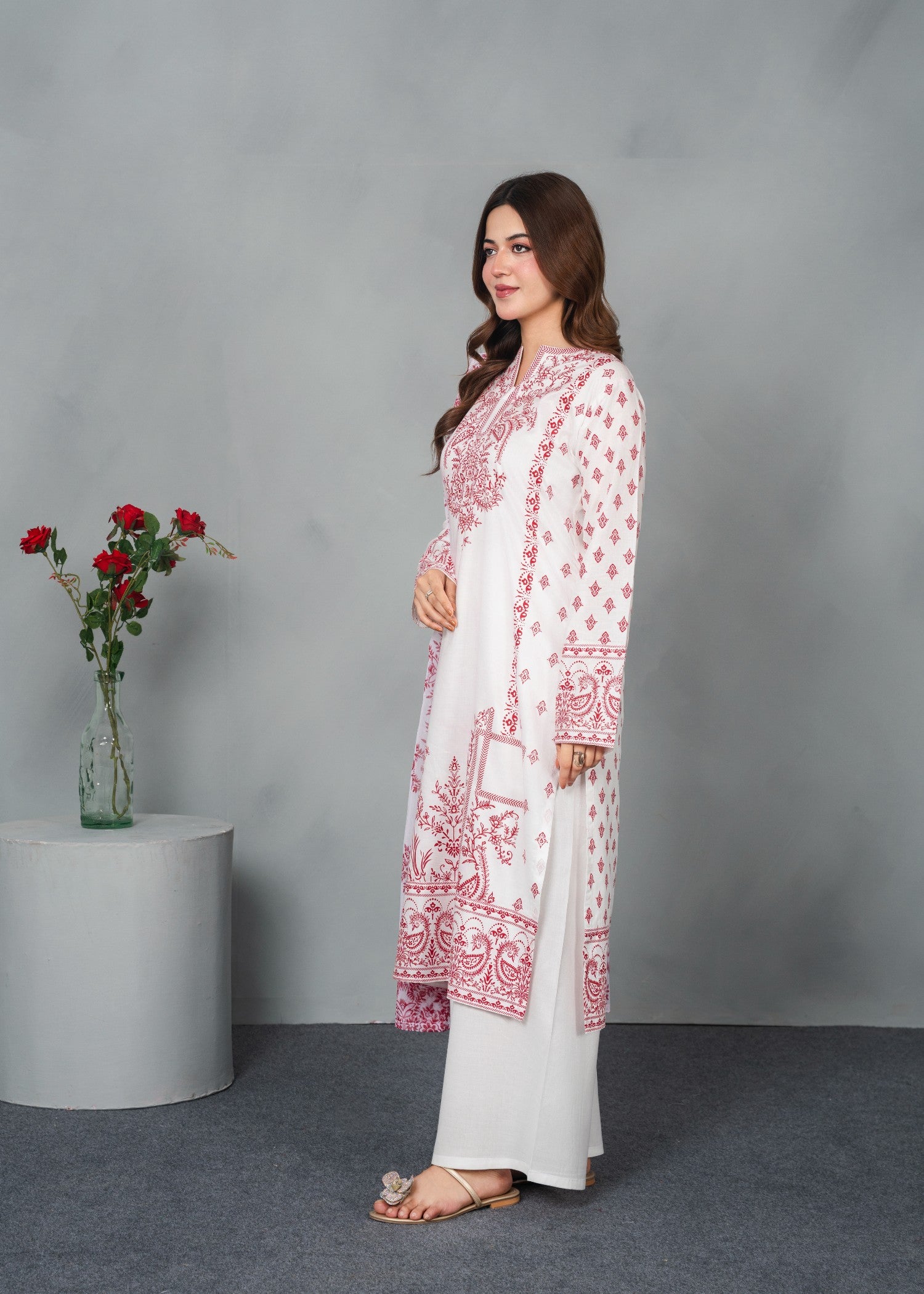 linen Kurta Set in White