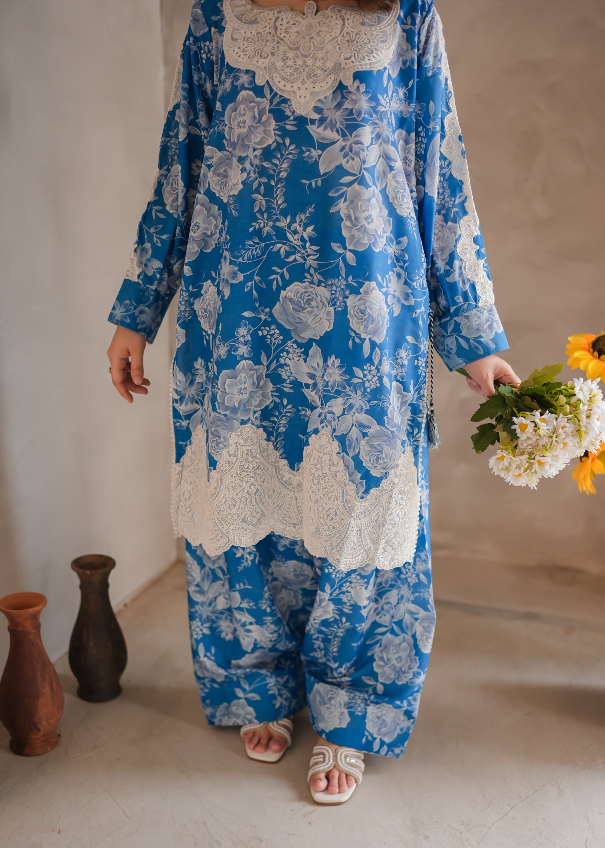 poly lawn Co Ord Sets in Cornflower blue