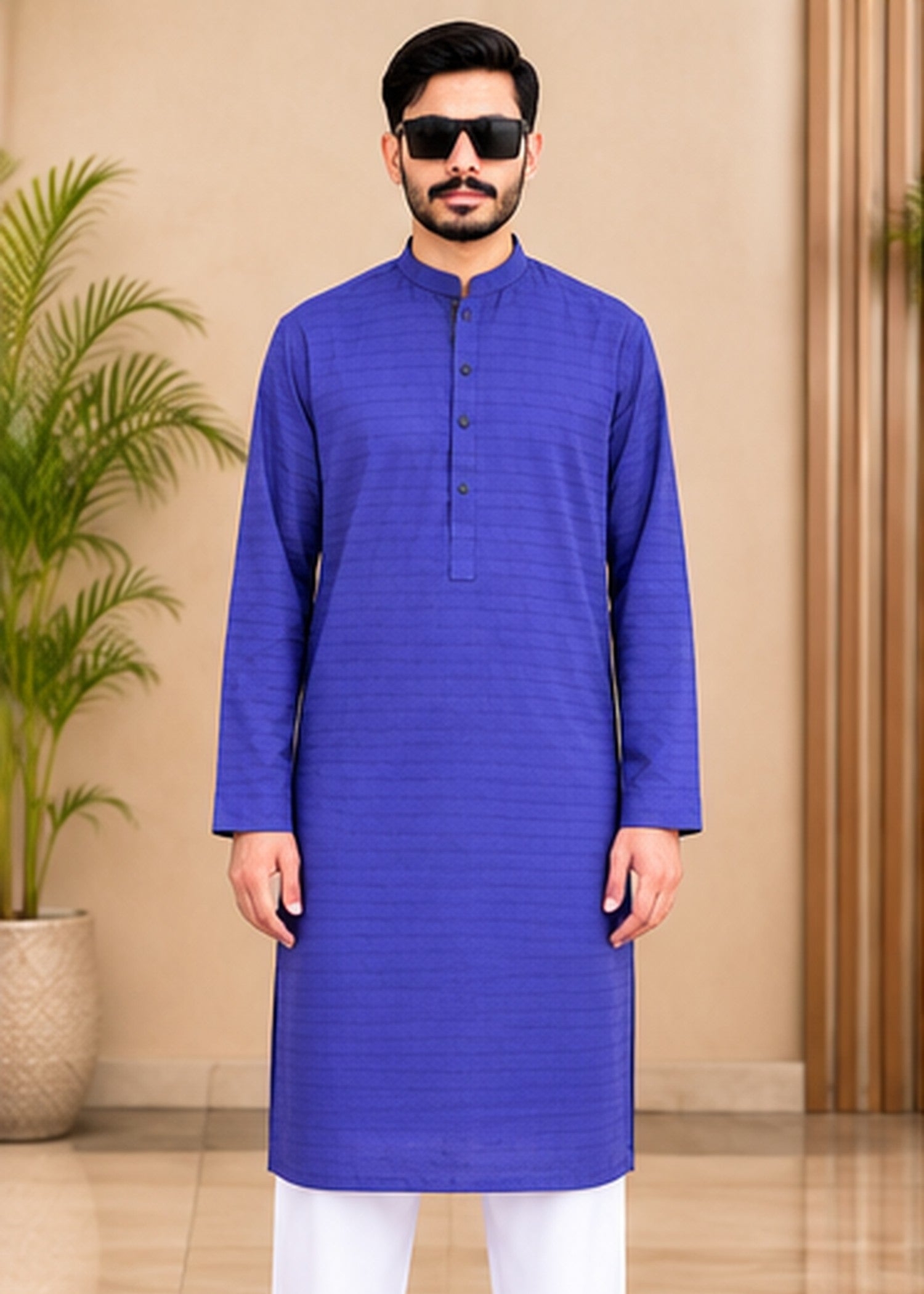 cotton jacquard Kurta in Blue