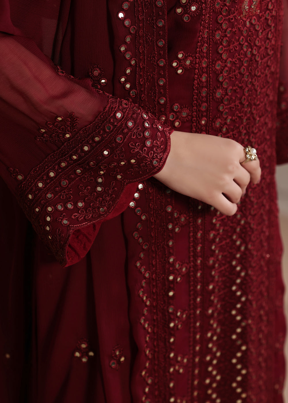 chiffon Kurta Set in Fire red