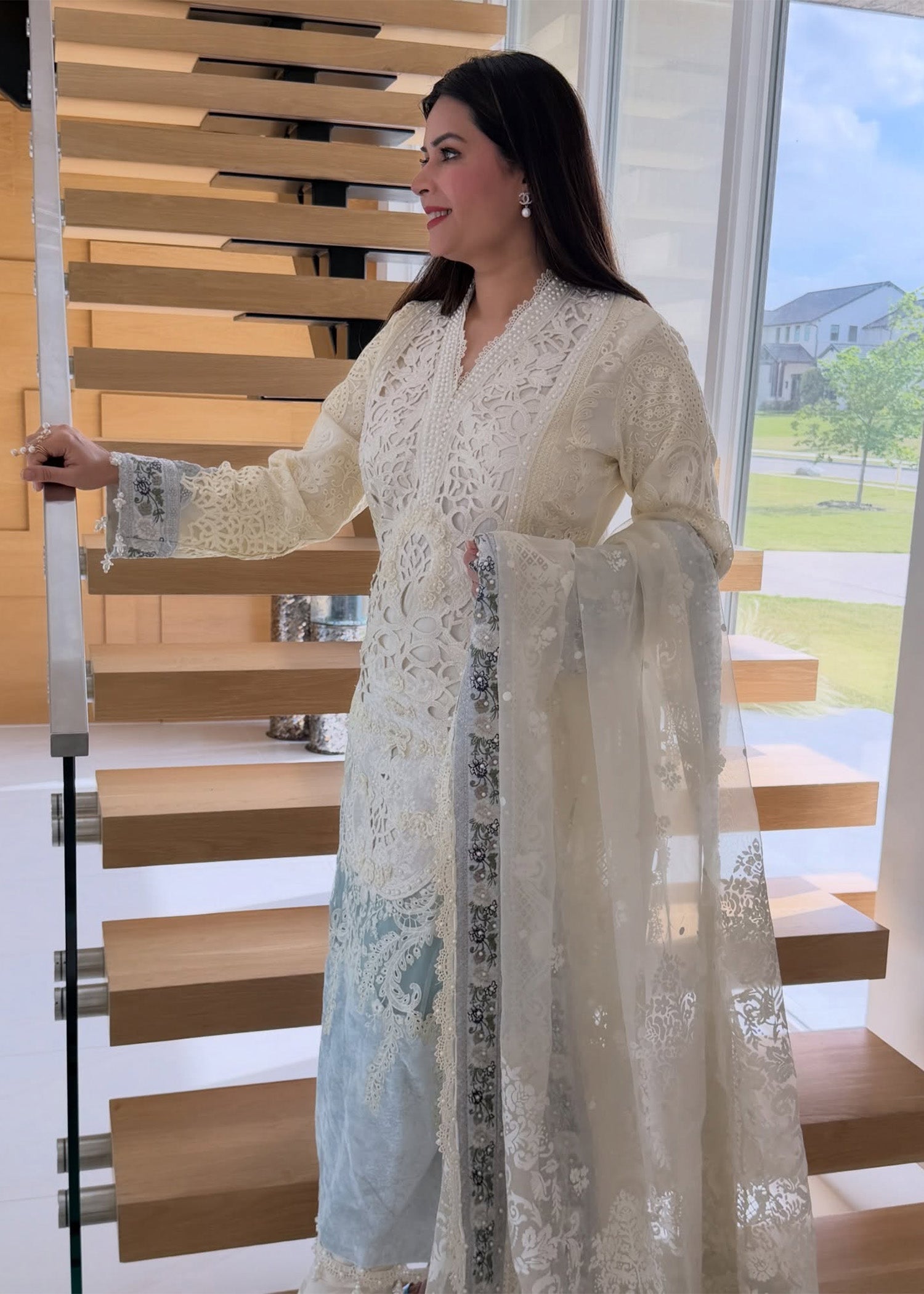 organza Kurta Set in Cream