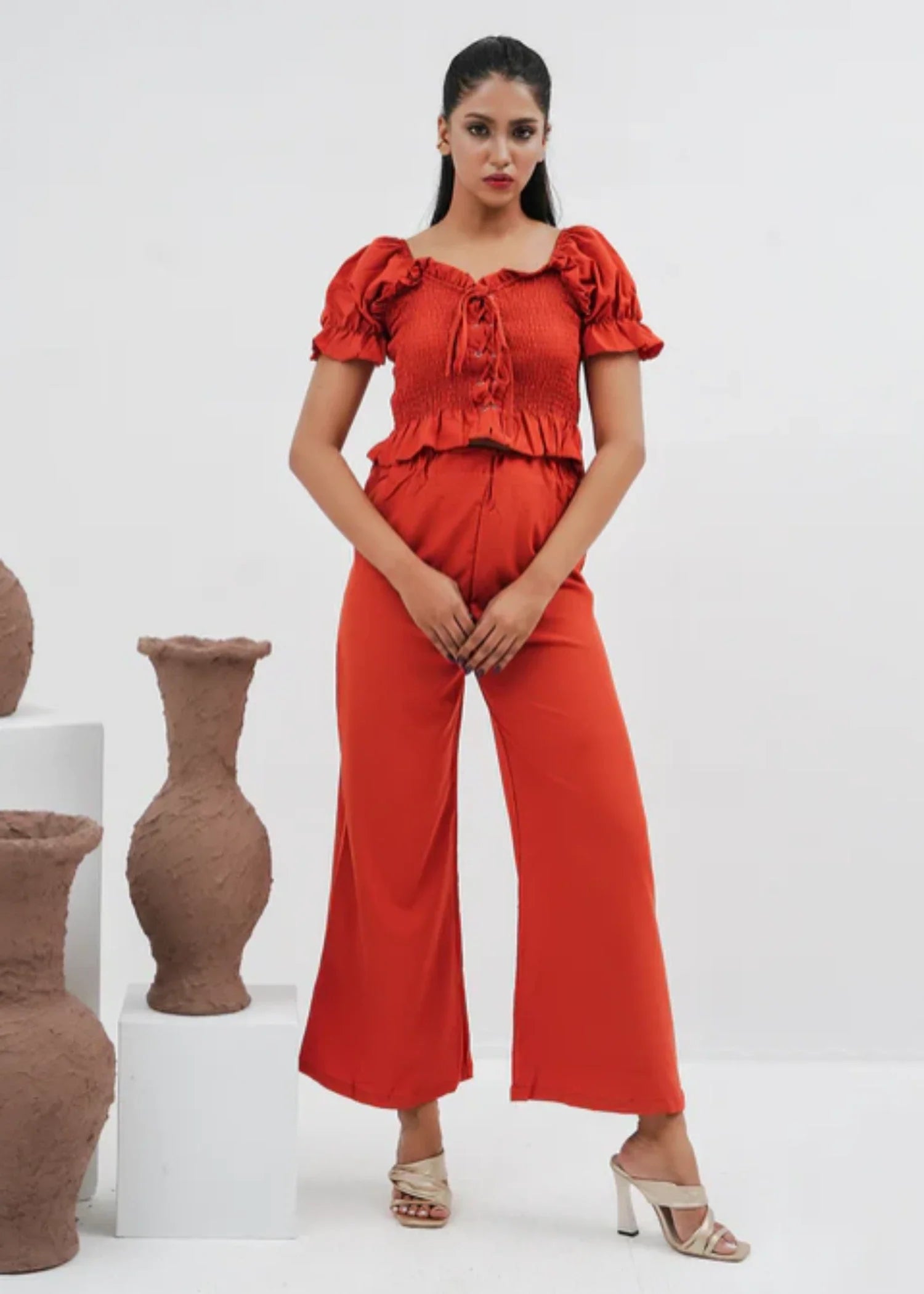 chiffon Co Ord Sets in Rust orange