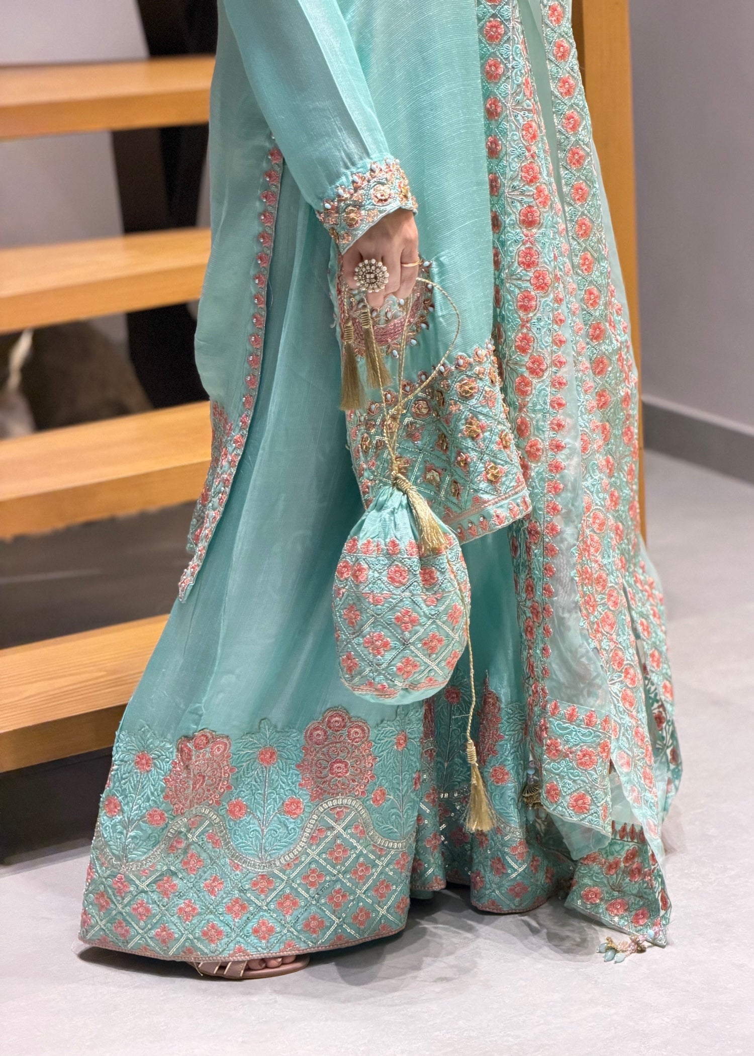 silk Kurta Set in Turquoise