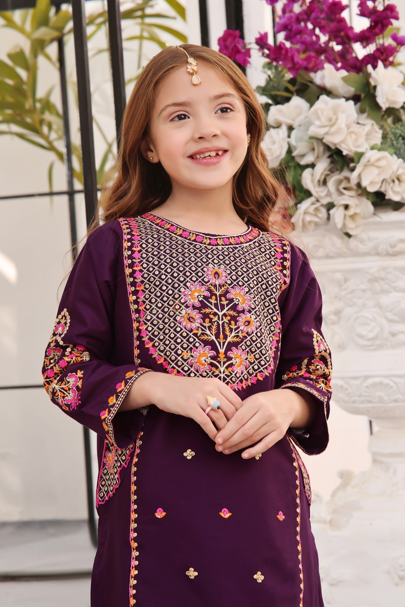 lawn Gharara in Purple