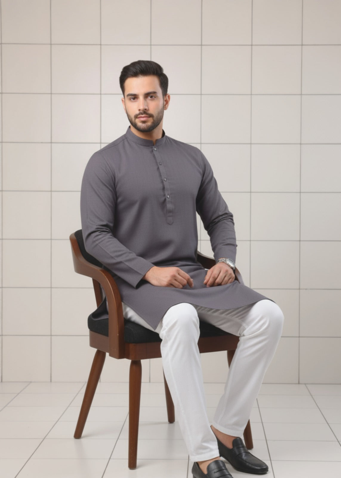 cotton linen Kurta in Grey