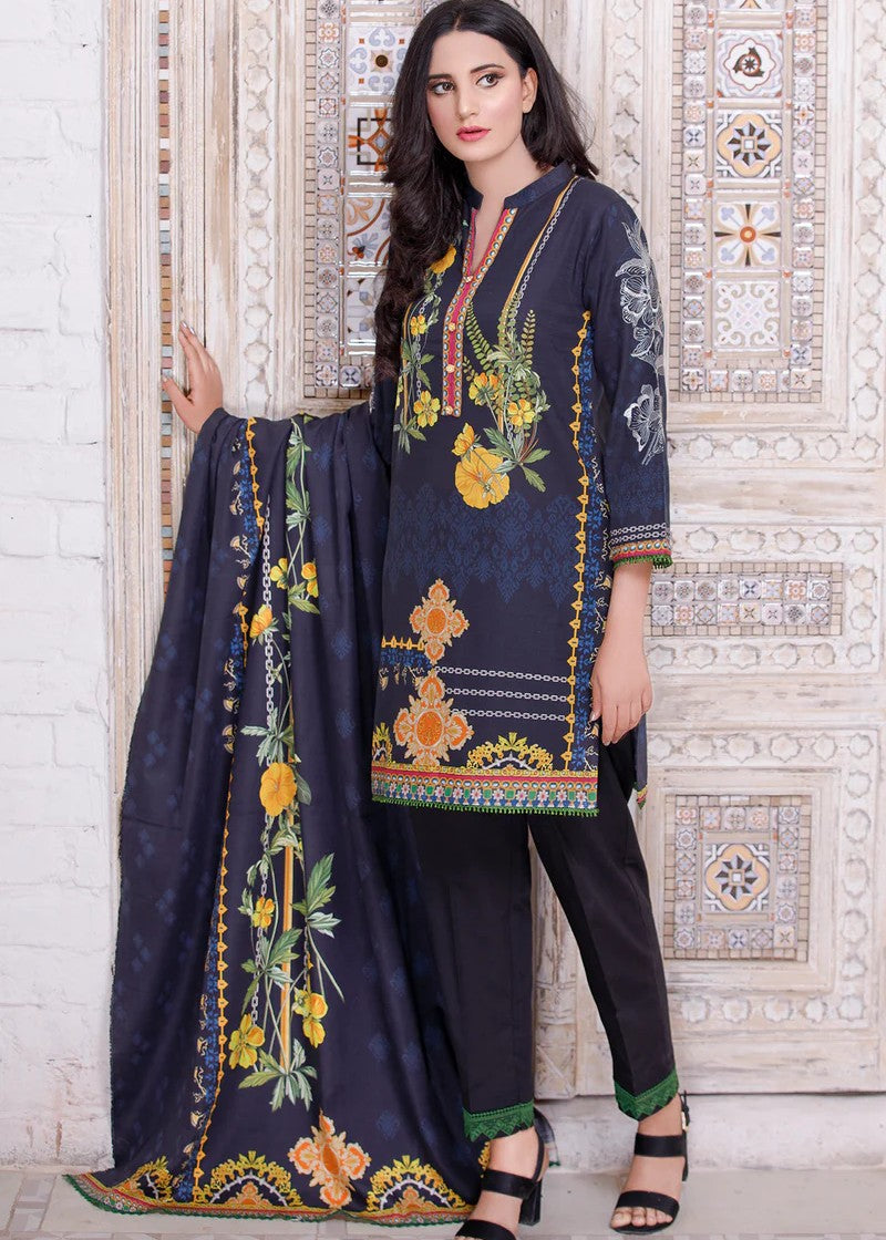 khaddar Unstitched in Dark blue