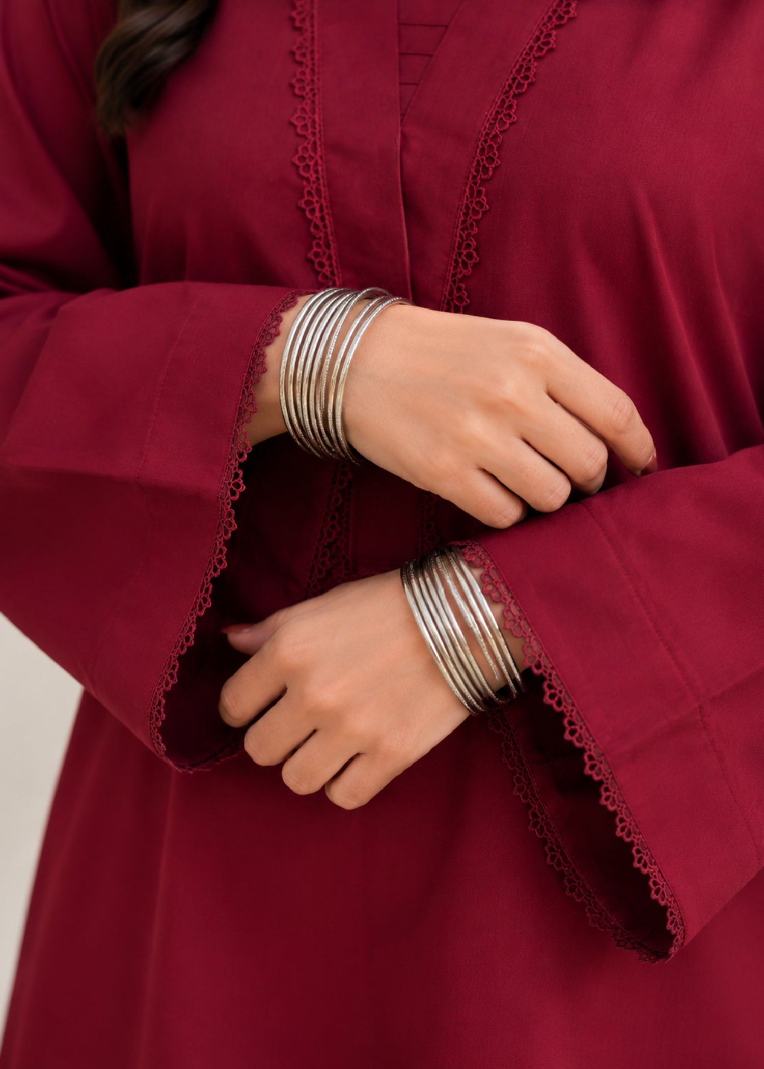 lawn cotton Co Ord Sets in Maroon