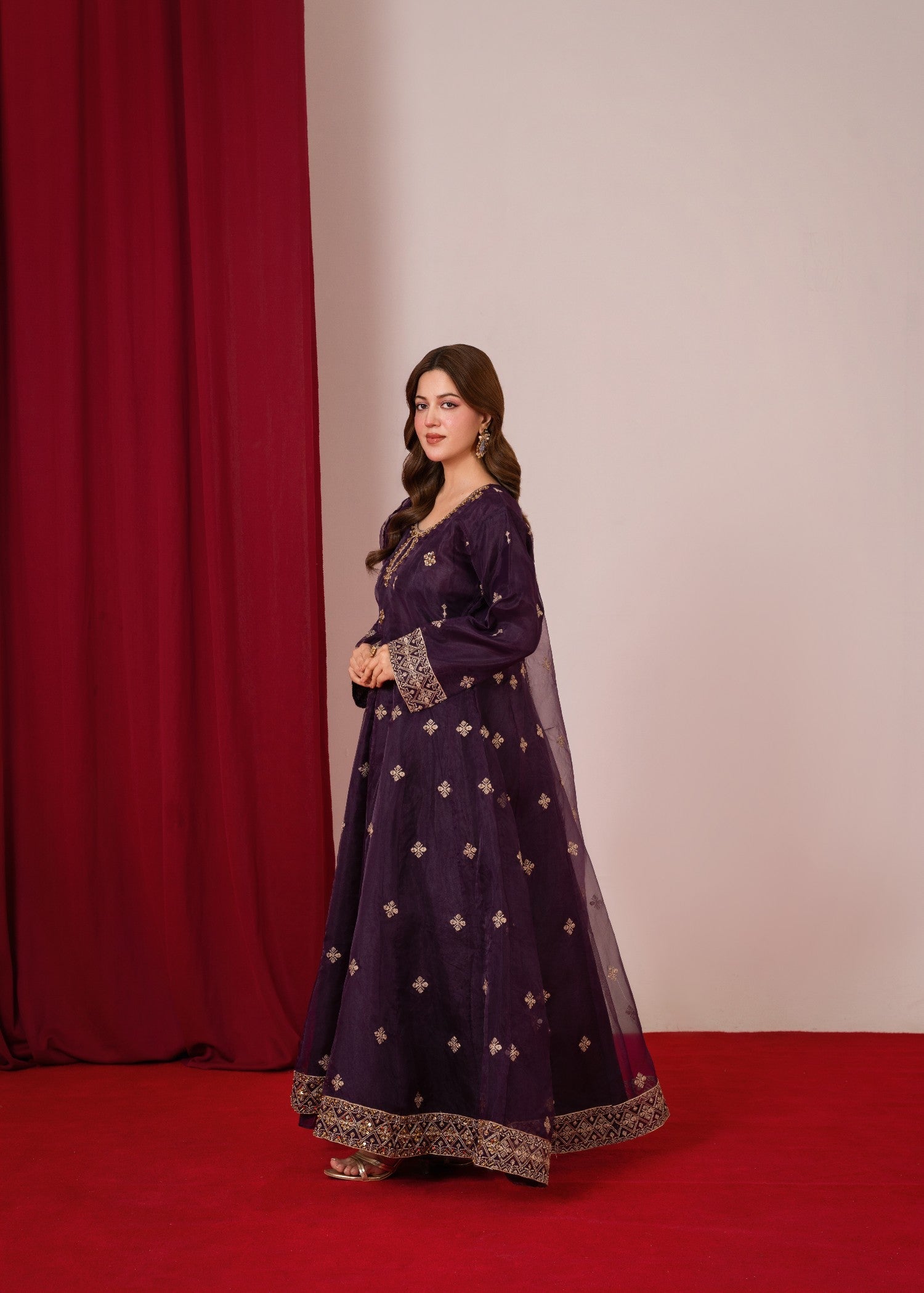organza Pishwas in Purple
