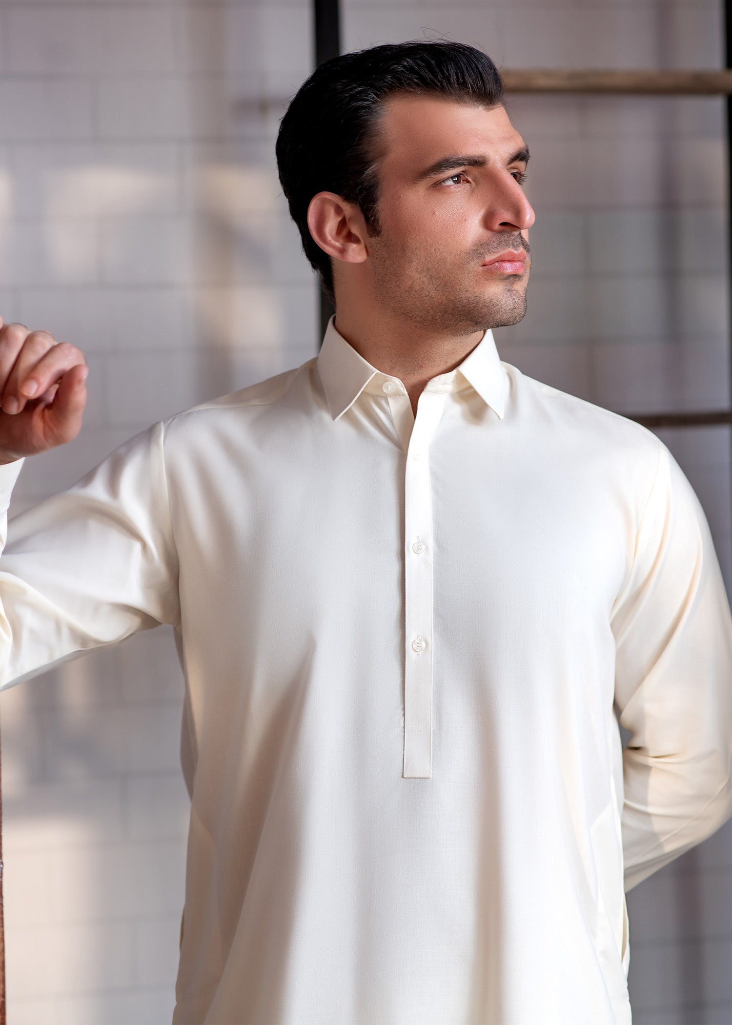 wash & wear Shalwar Kameez in Cream by Buraq