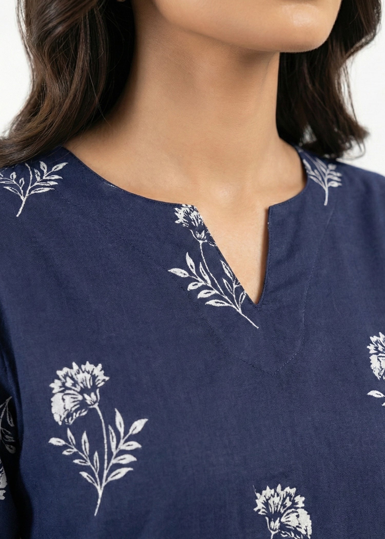 linen Kurta Set in Off-white, navy blue