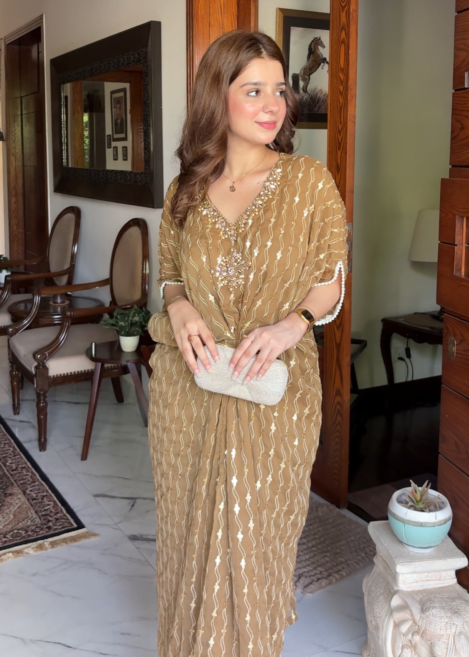 chiffon Kaftan in Camel brown
