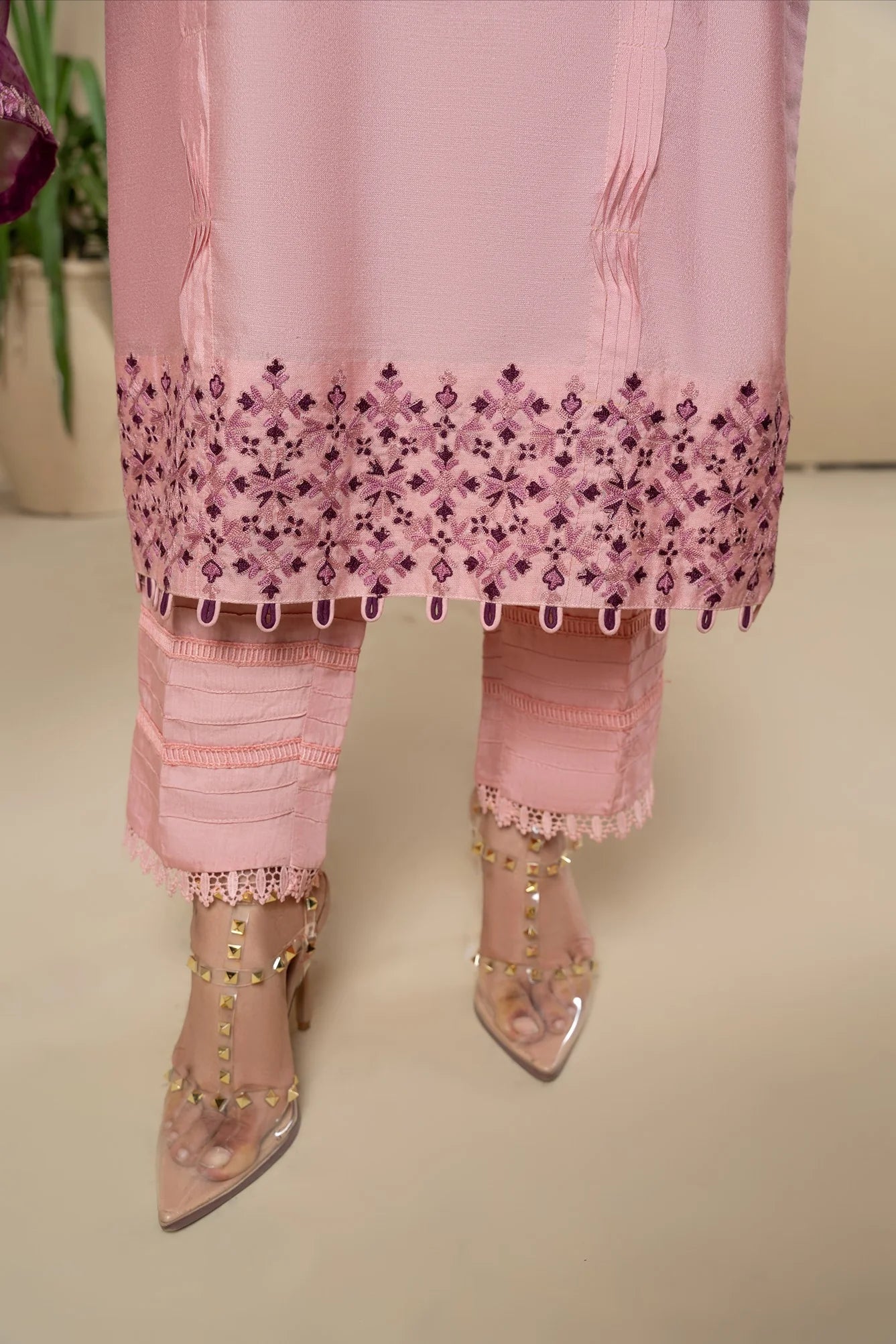 silk cotton net Kurta Set in Pink