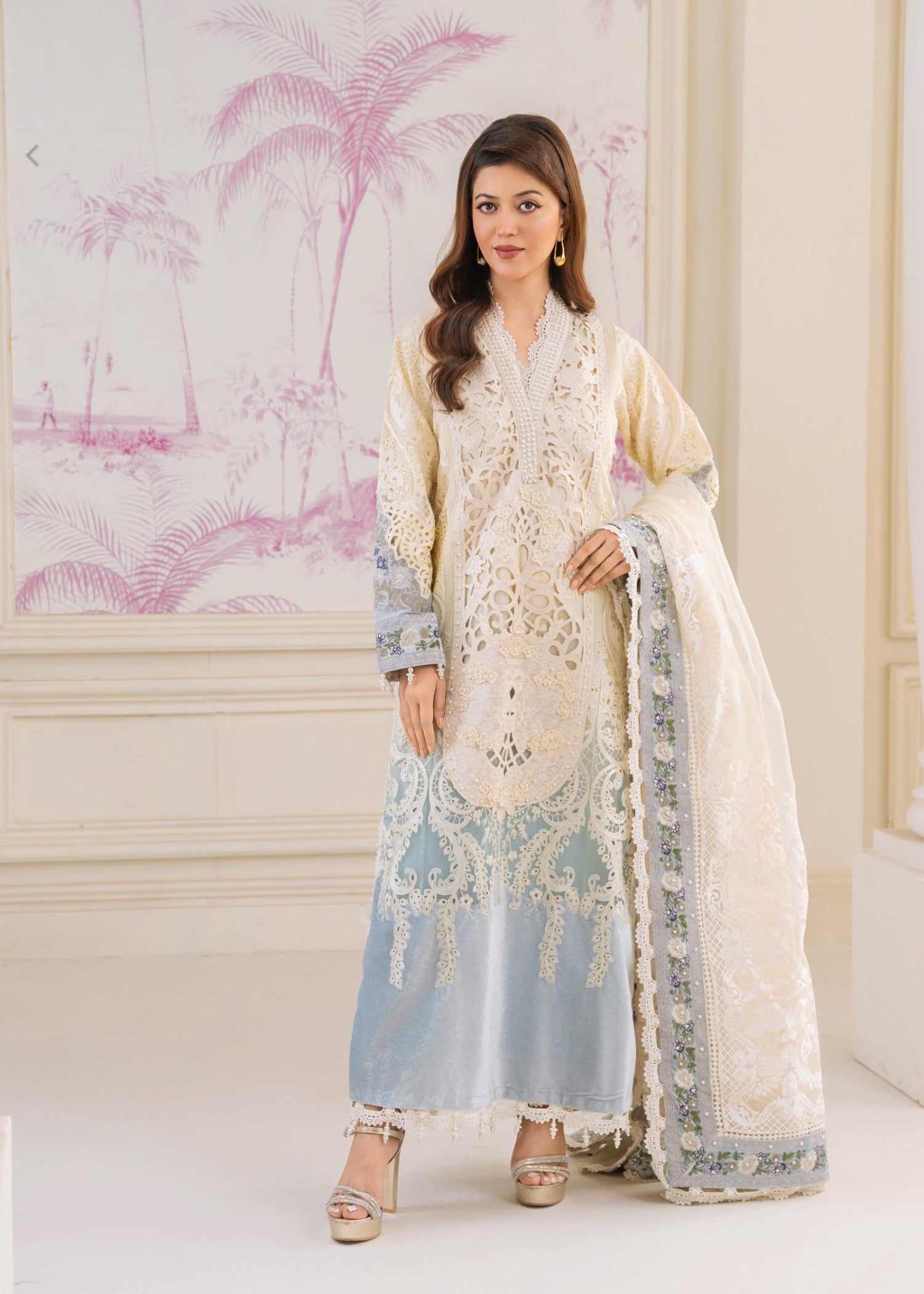 organza Kurta Set in Cream