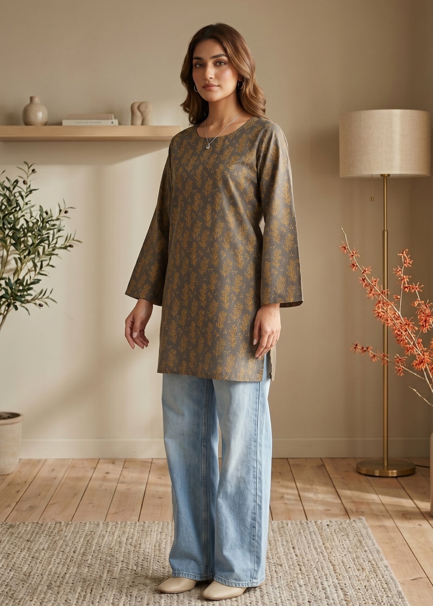 lawn cotton Kurti in Army green