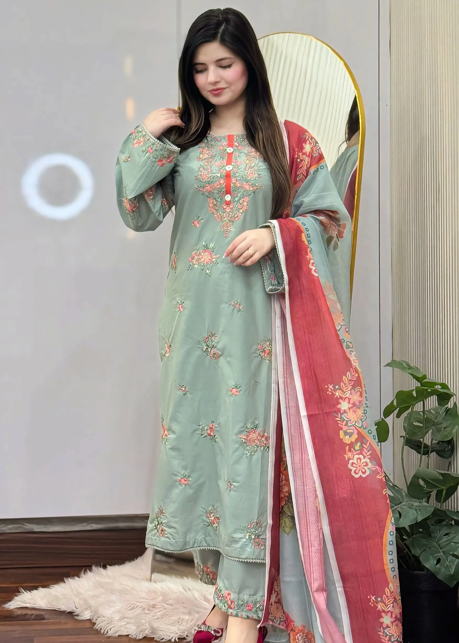 cotton linen Kurta Set in Pistachio green