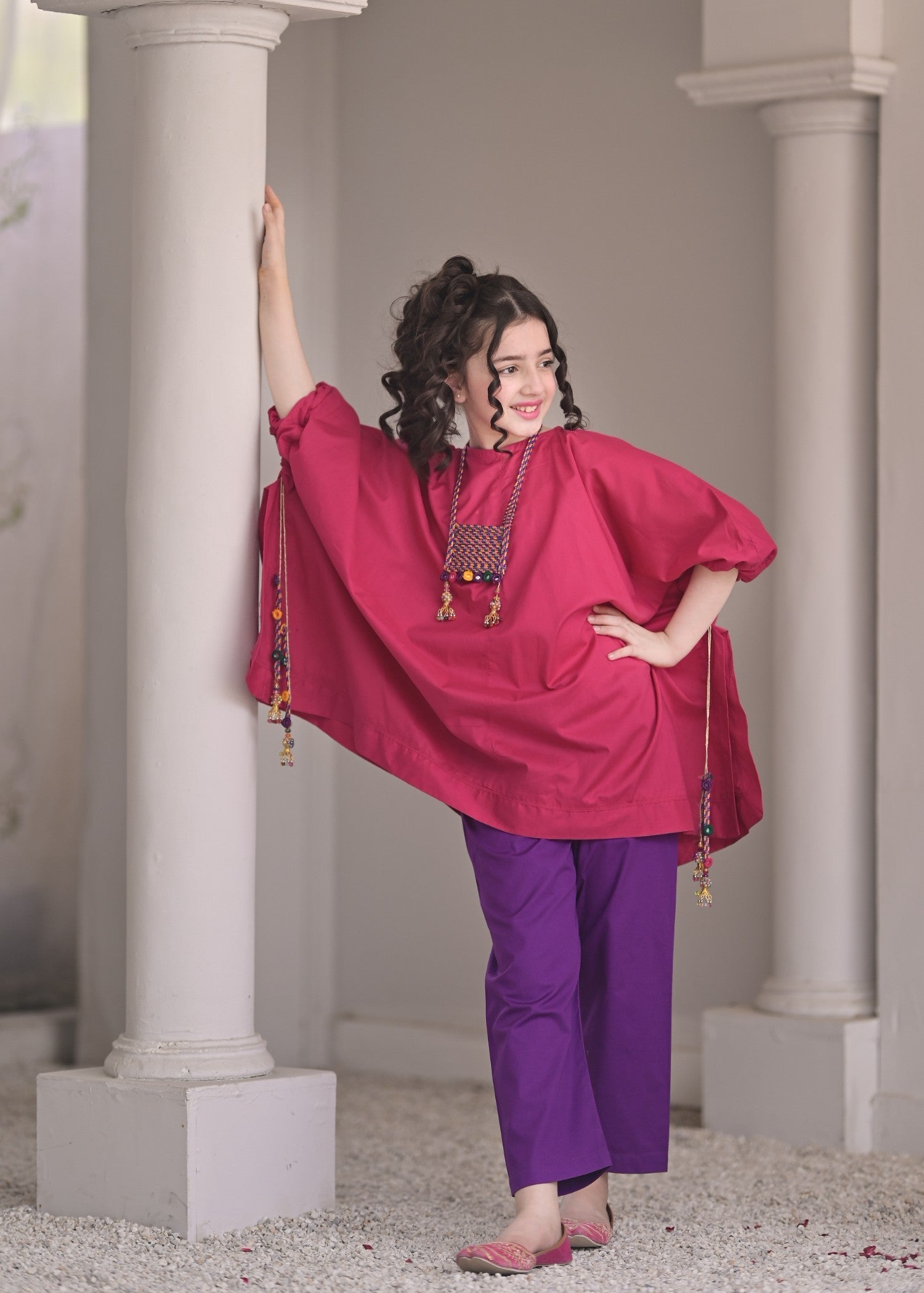 cotton Kaftan in Shocking pink