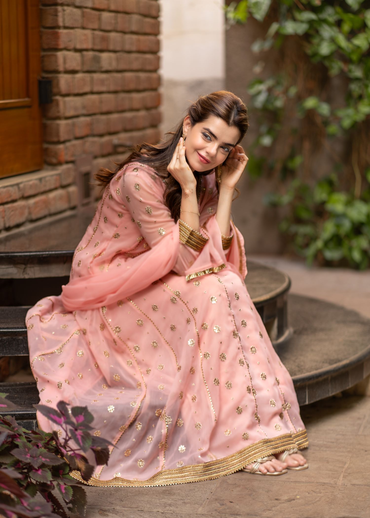 chiffon Pishwas in Baby pink