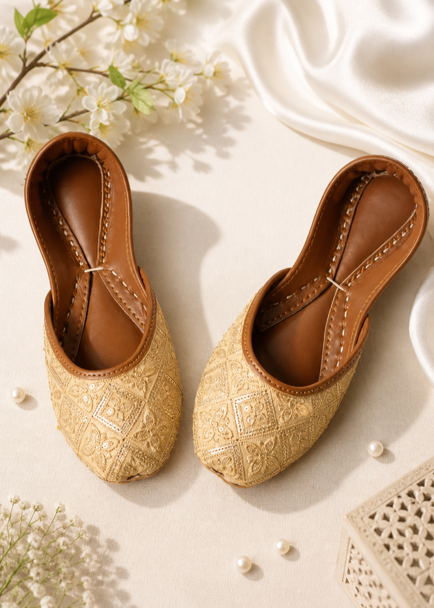 Khussa in Beige by - High Quality Women Khussa IKQ7425