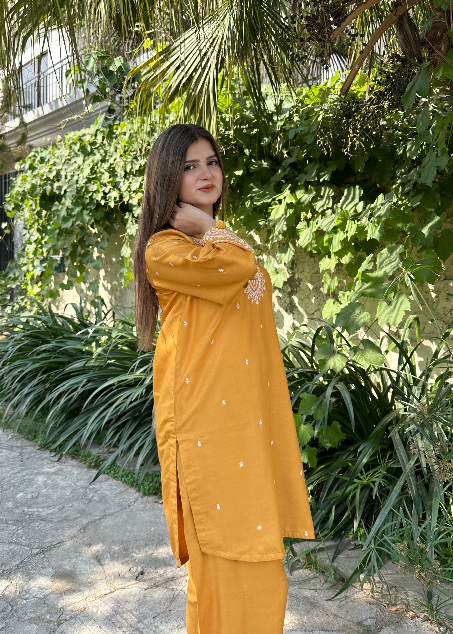 arabic lawn Kurta Set in Mustard