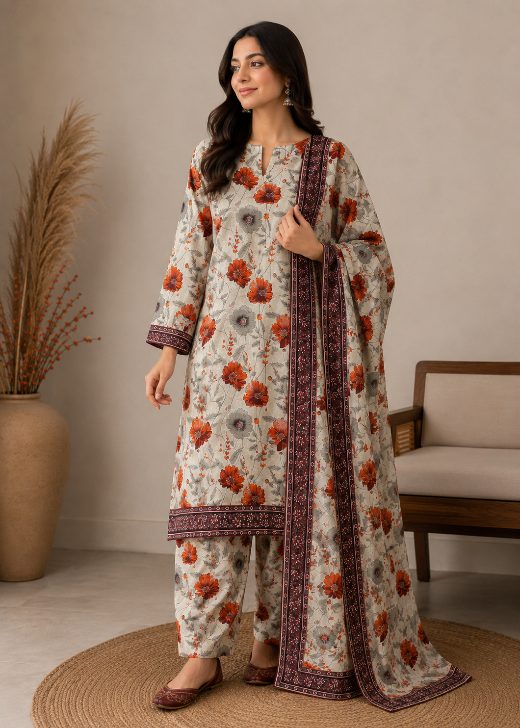 cotton Unstitched in Beige, pumpkin orange