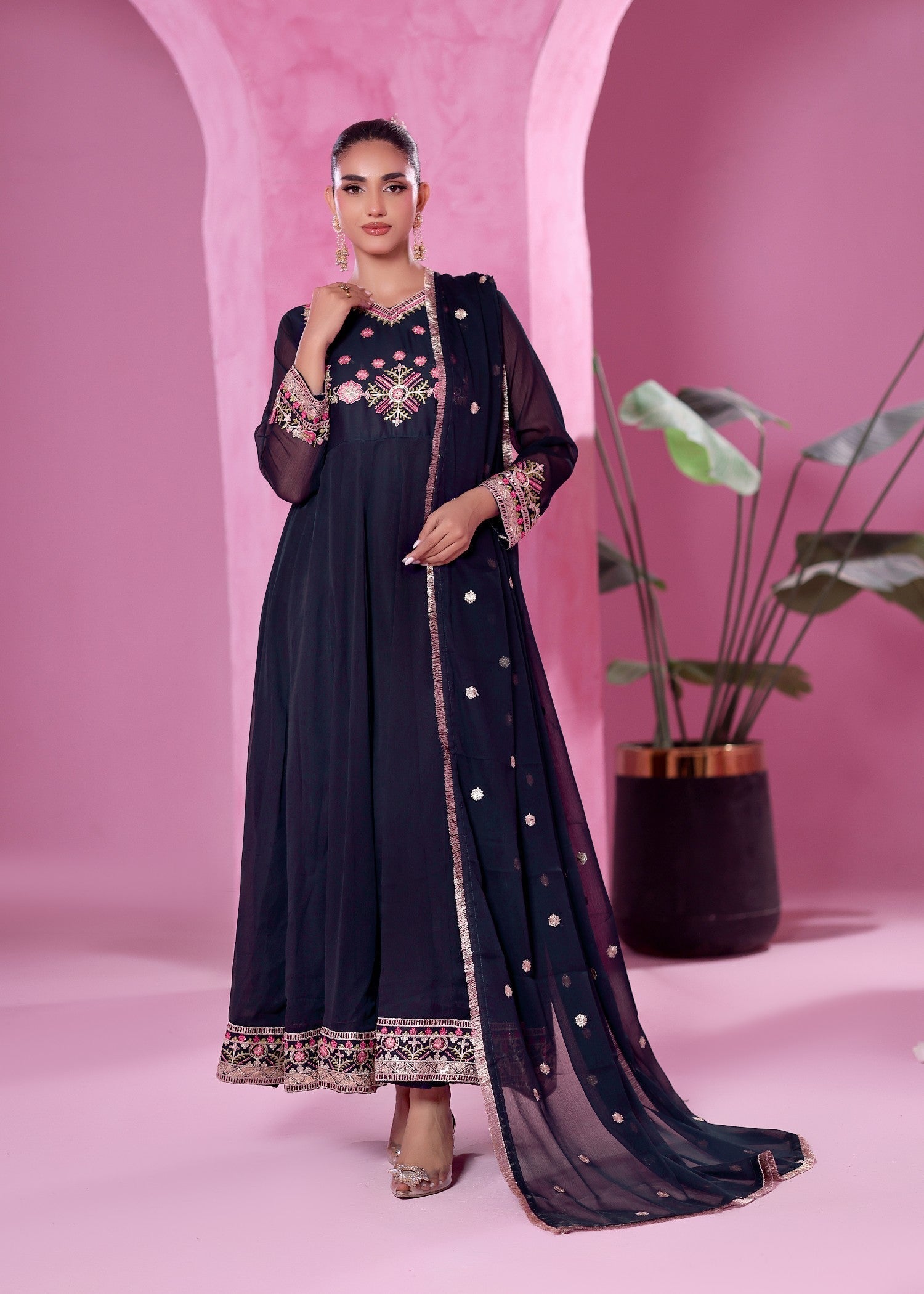 chiffon Pishwas in Navy blue