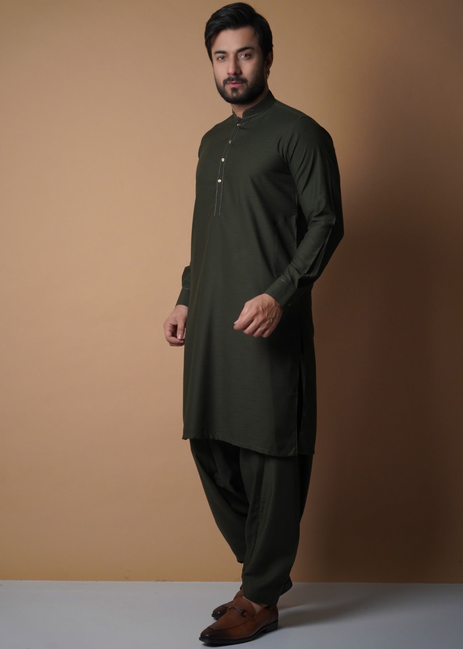 cotton viscose Shalwar Kameez in Dark green