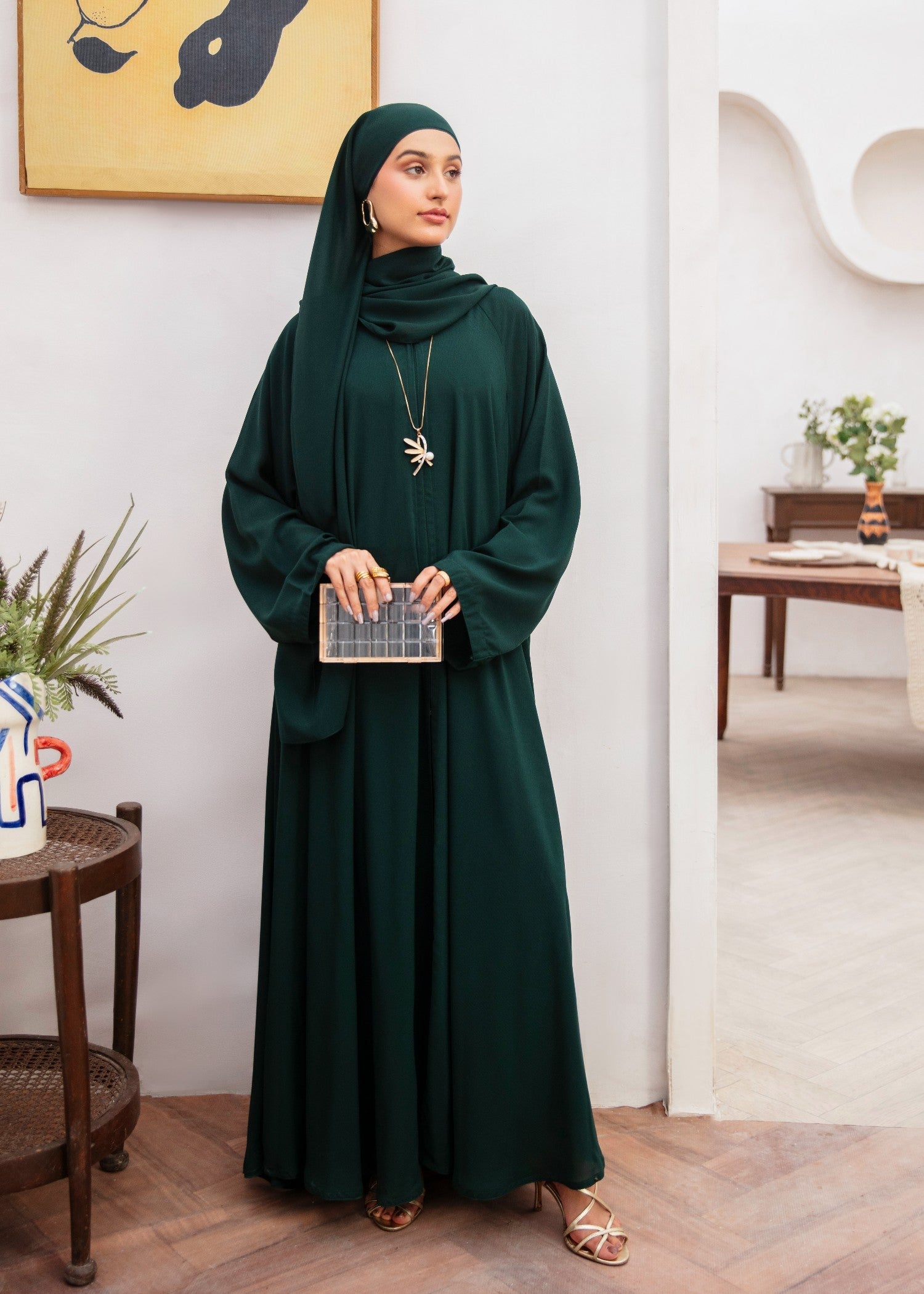 georgette chiffon Abaya in Dark green