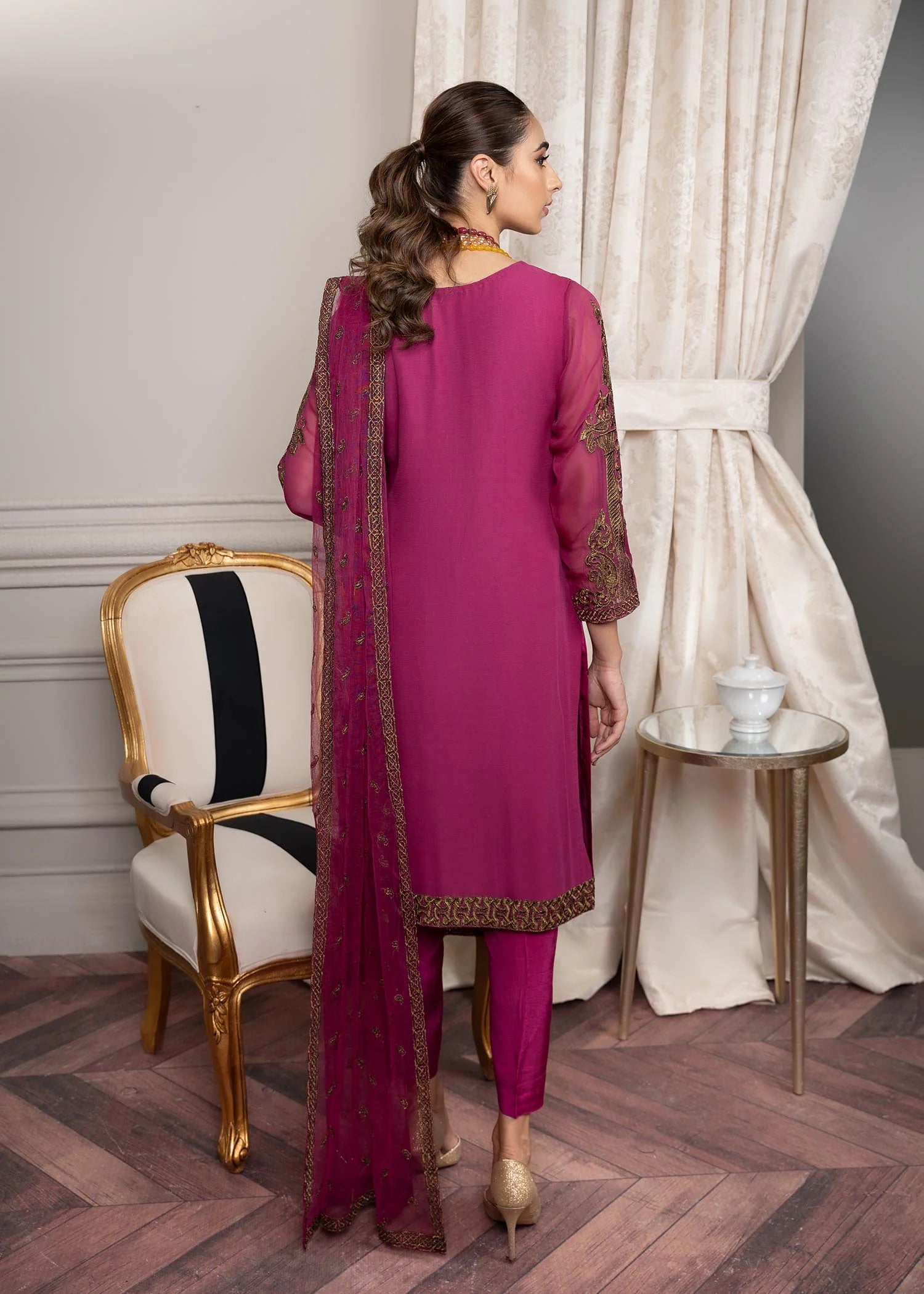 chiffon Kurta Set in Magenta