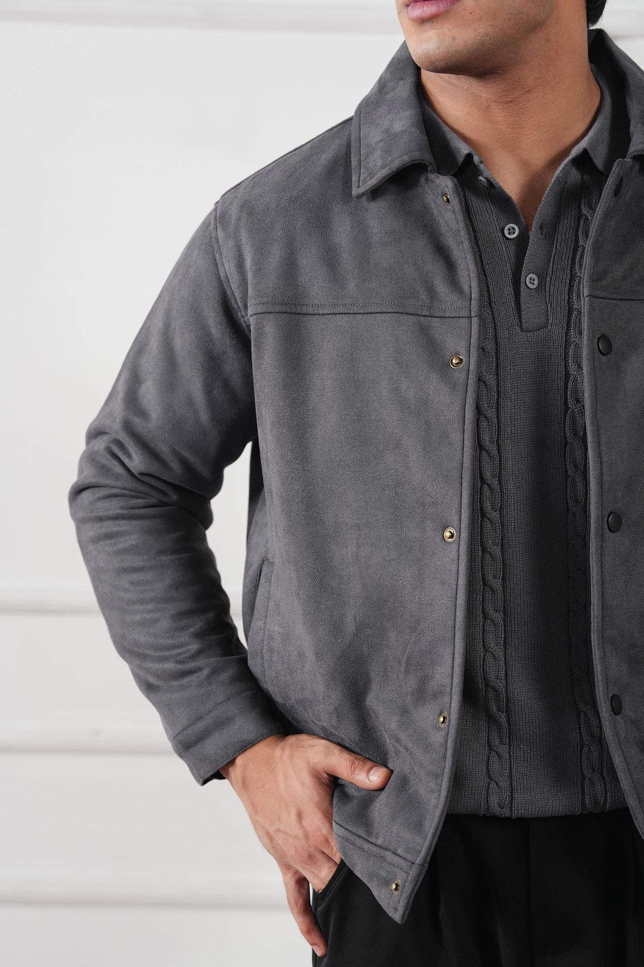 suede leather Jacket in Dark grey