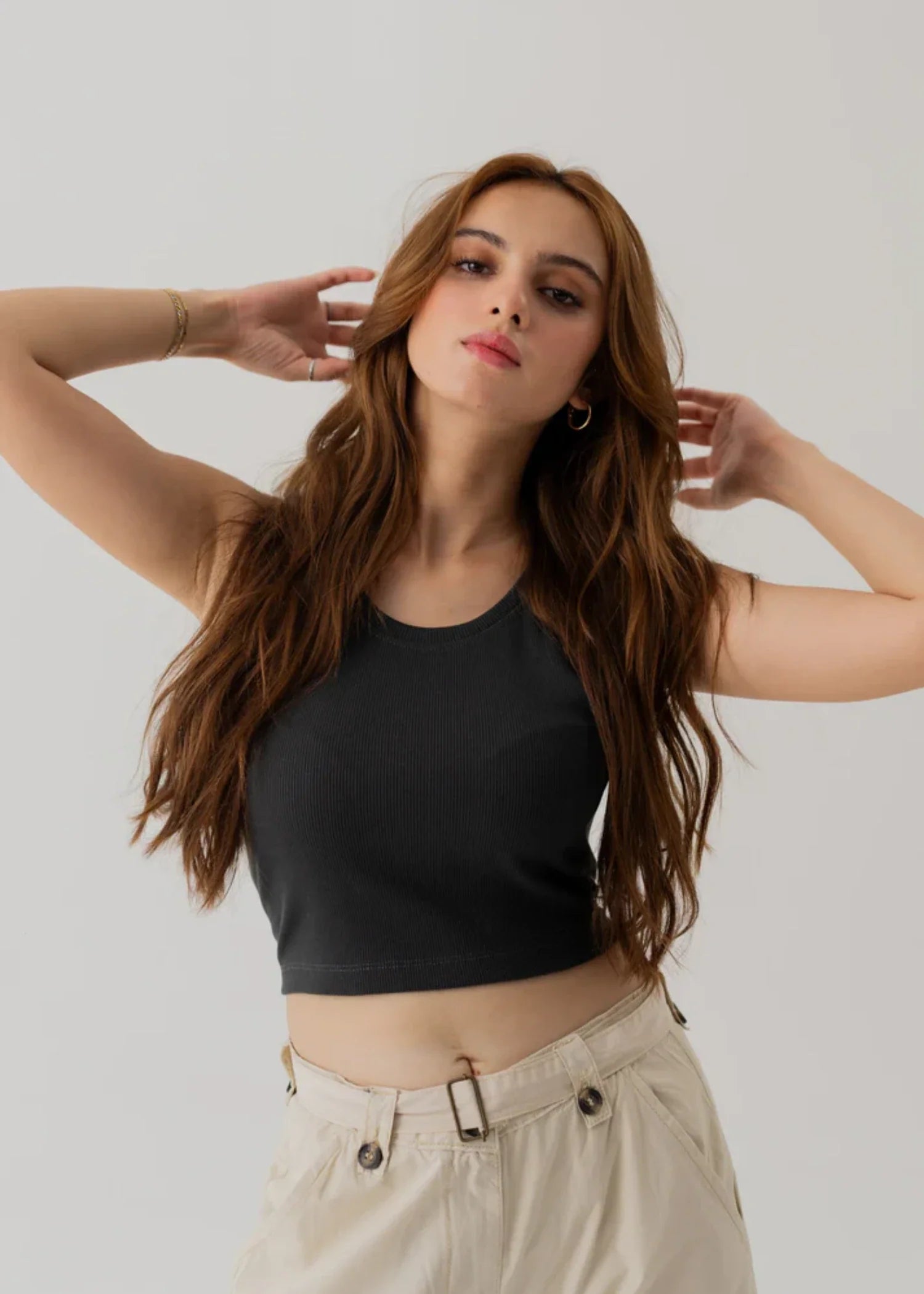 cotton Tank Top in Charcoal black
