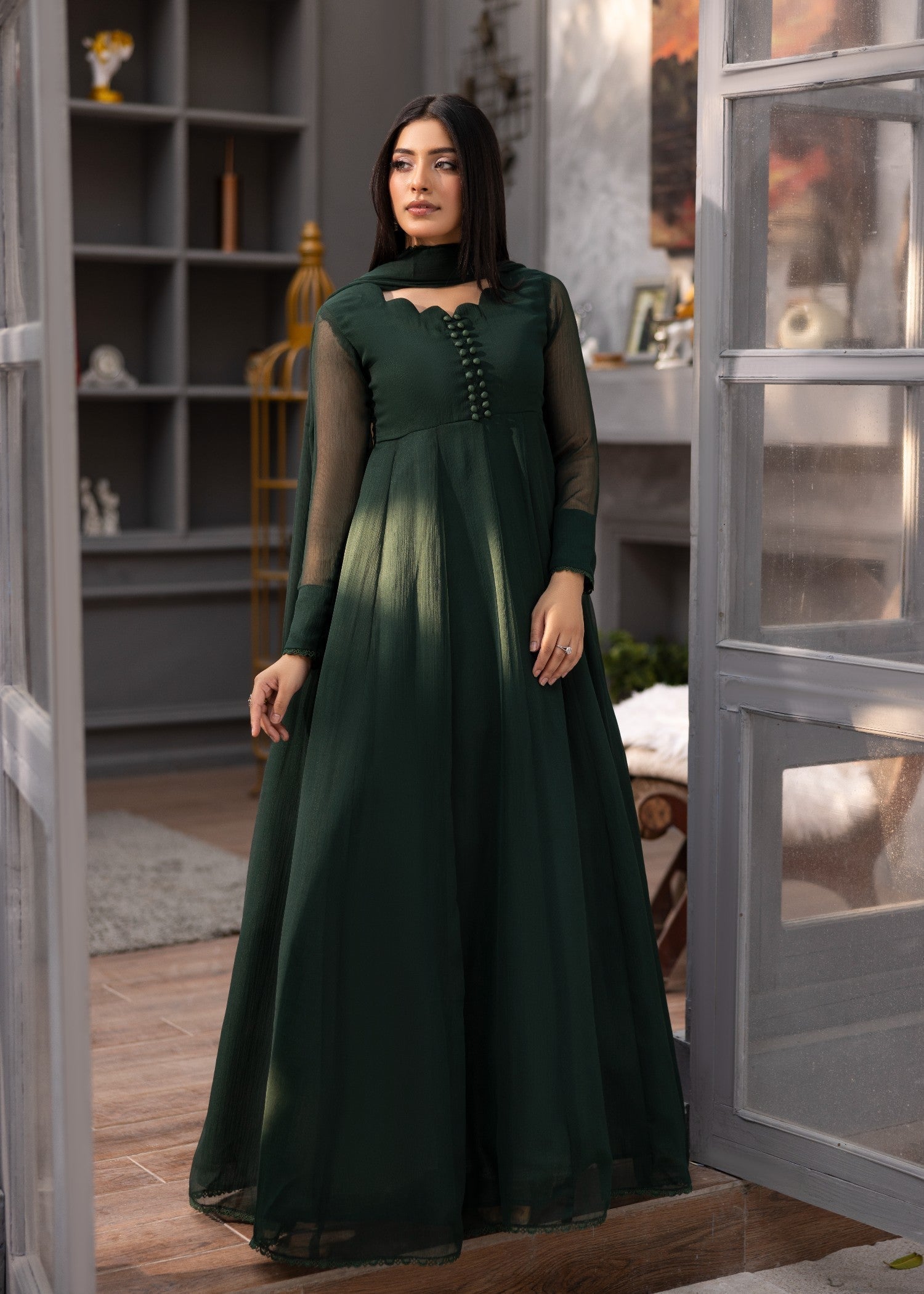chiffon Maxi in Bottle green