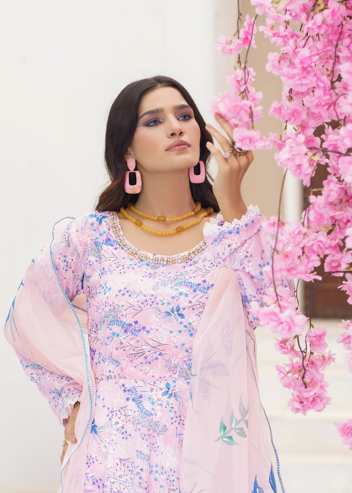 chikankari cotton Maxi in Pink