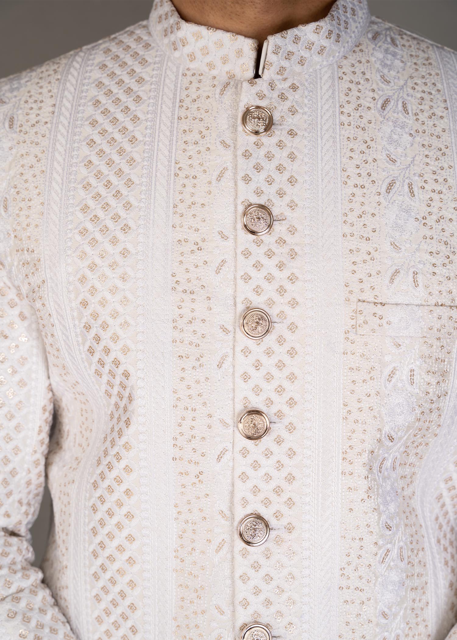 silk Sherwani in White by Dress Designers