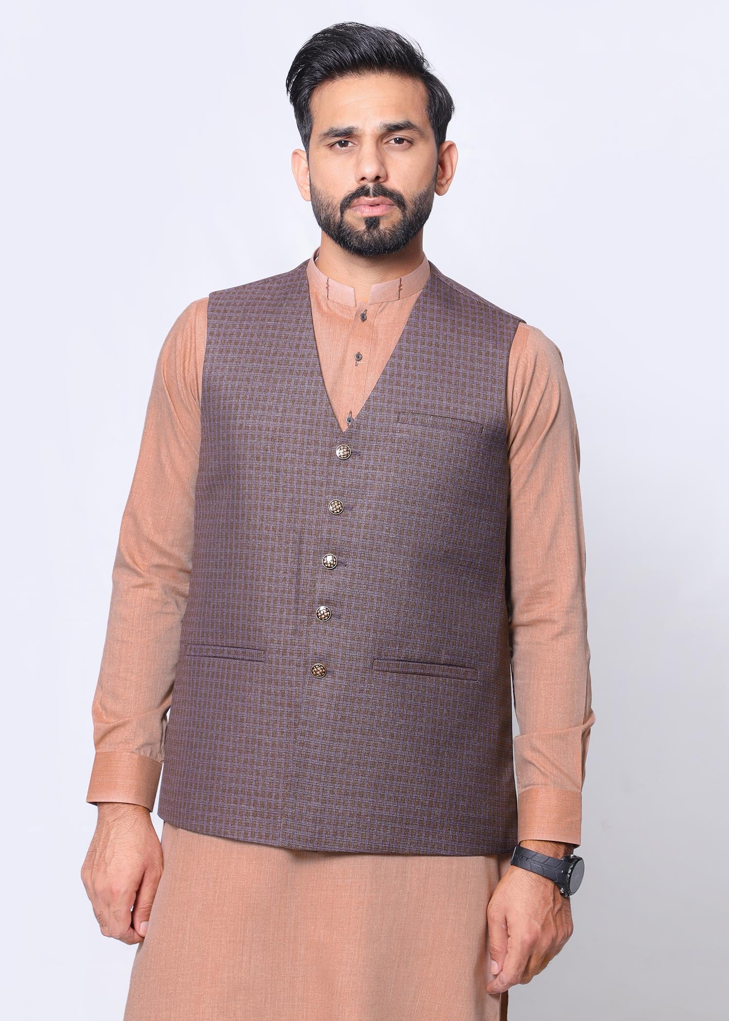 khaddi silk Waistcoat in Brown