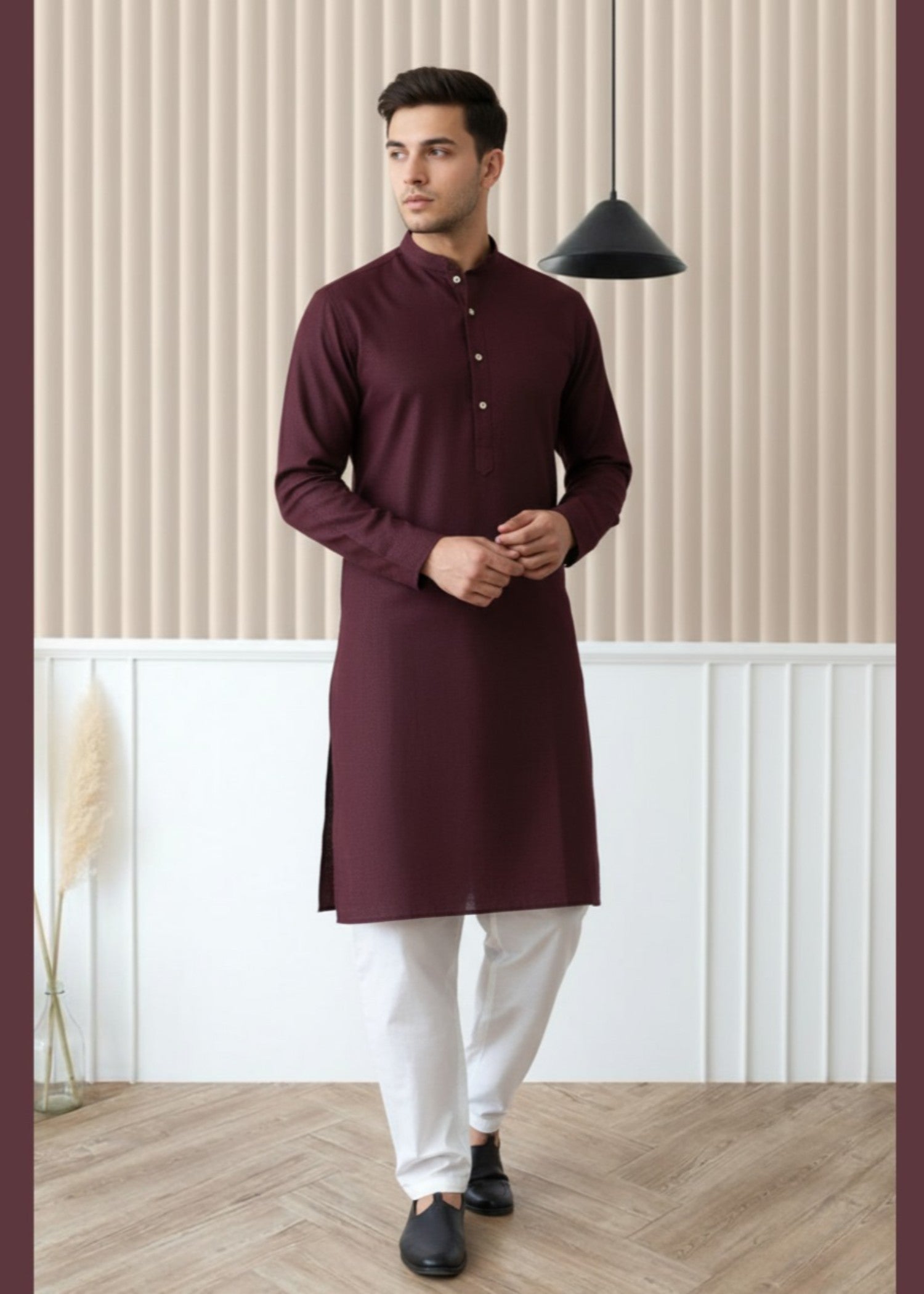 cotton dobby Kurta in Plum
