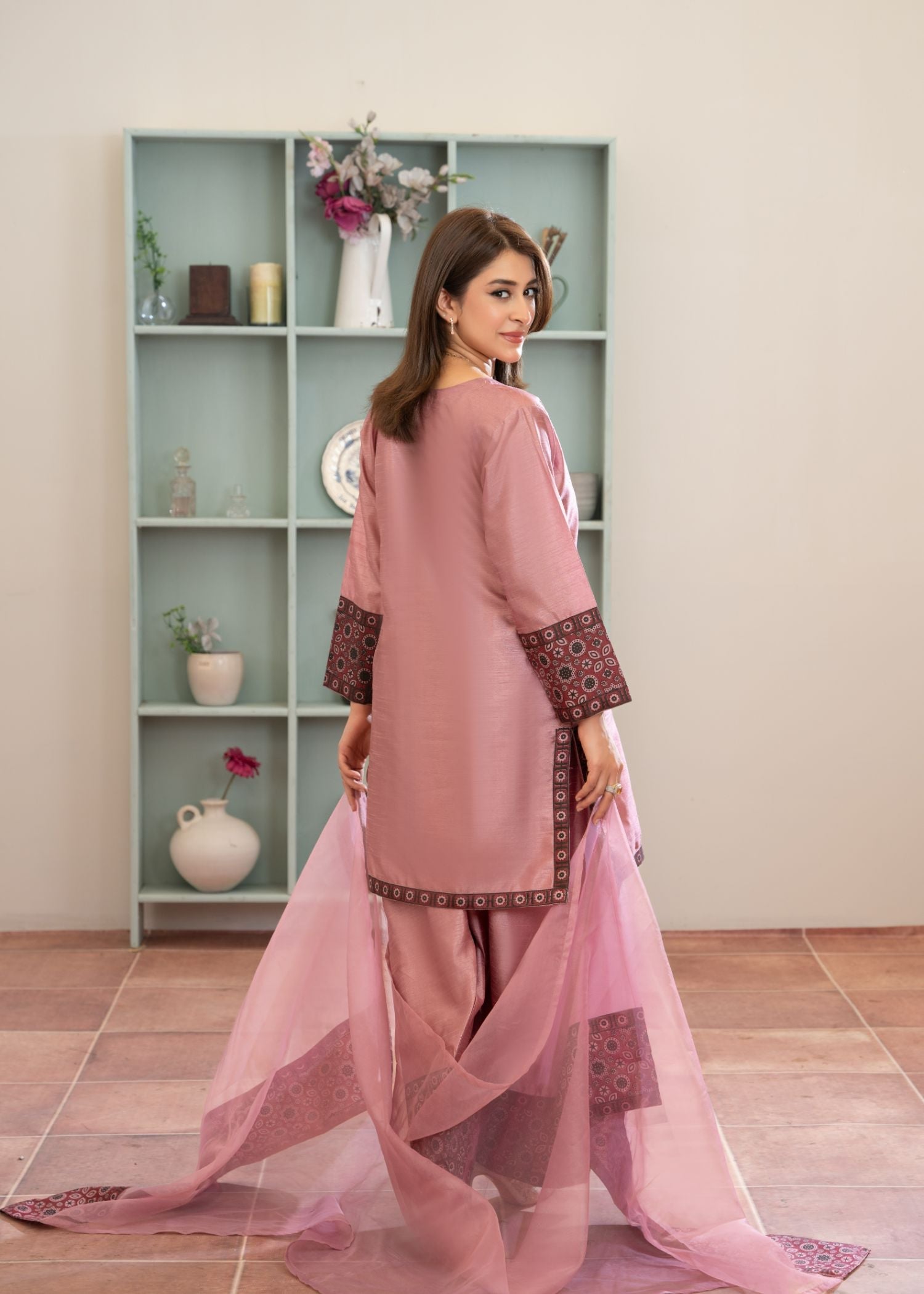 indian raw silk Kurta Set in Peach pink