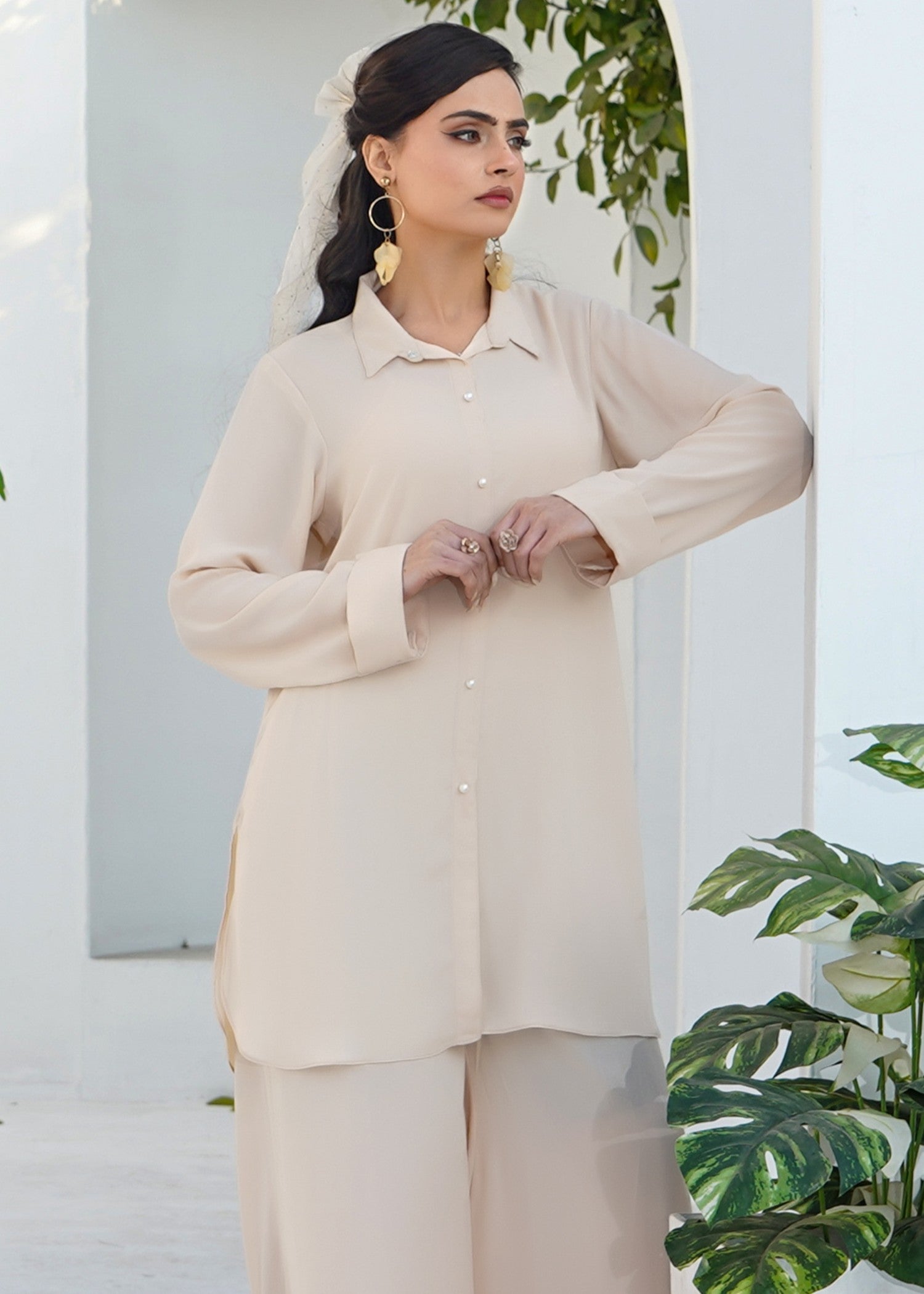 silk georgette Co Ord Sets in Cream
