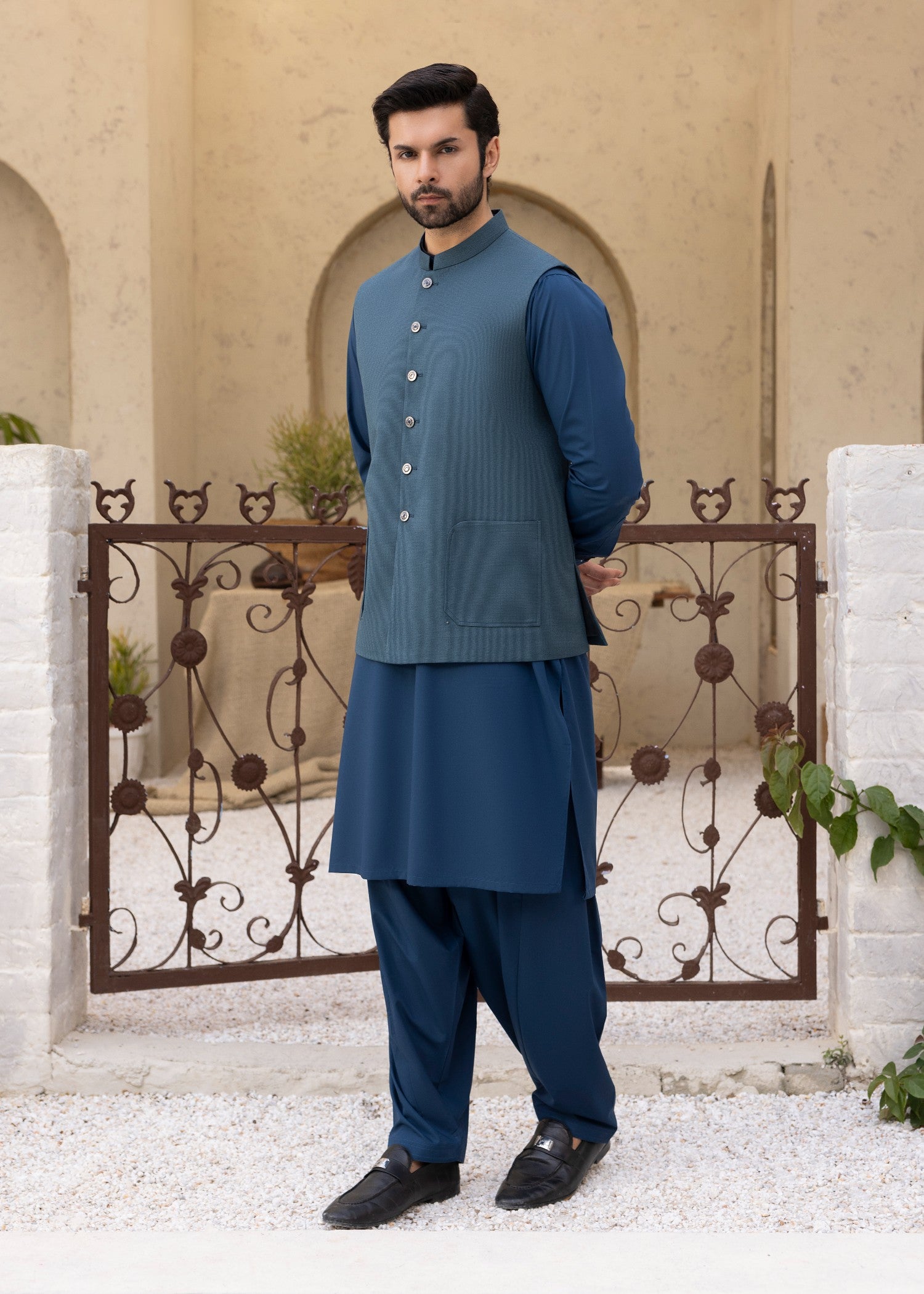 suiting Waistcoat in Steel blue by Black Pearl