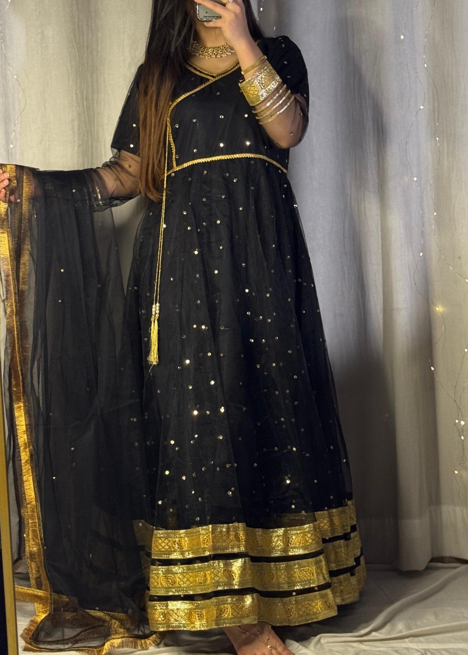 polyester net Maxi in Jet black