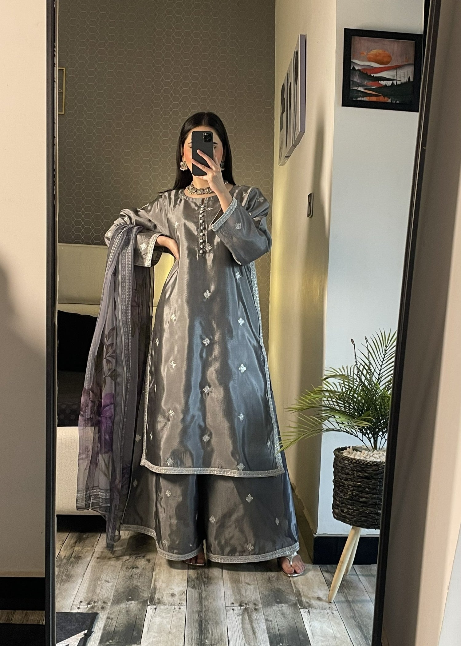 silk Sharara in Silver