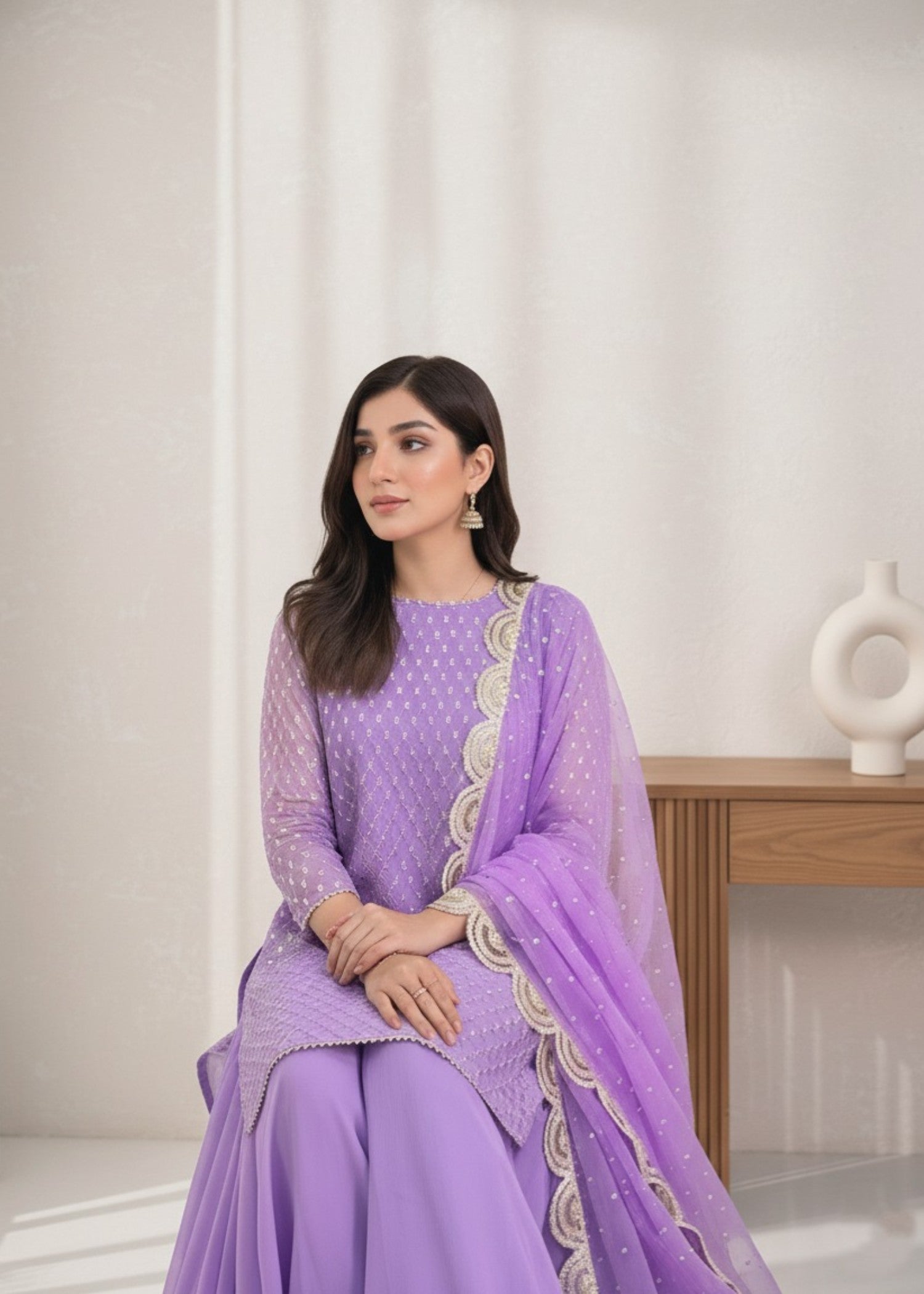 bemberg crinkle chiffon Sharara in Bright lavender